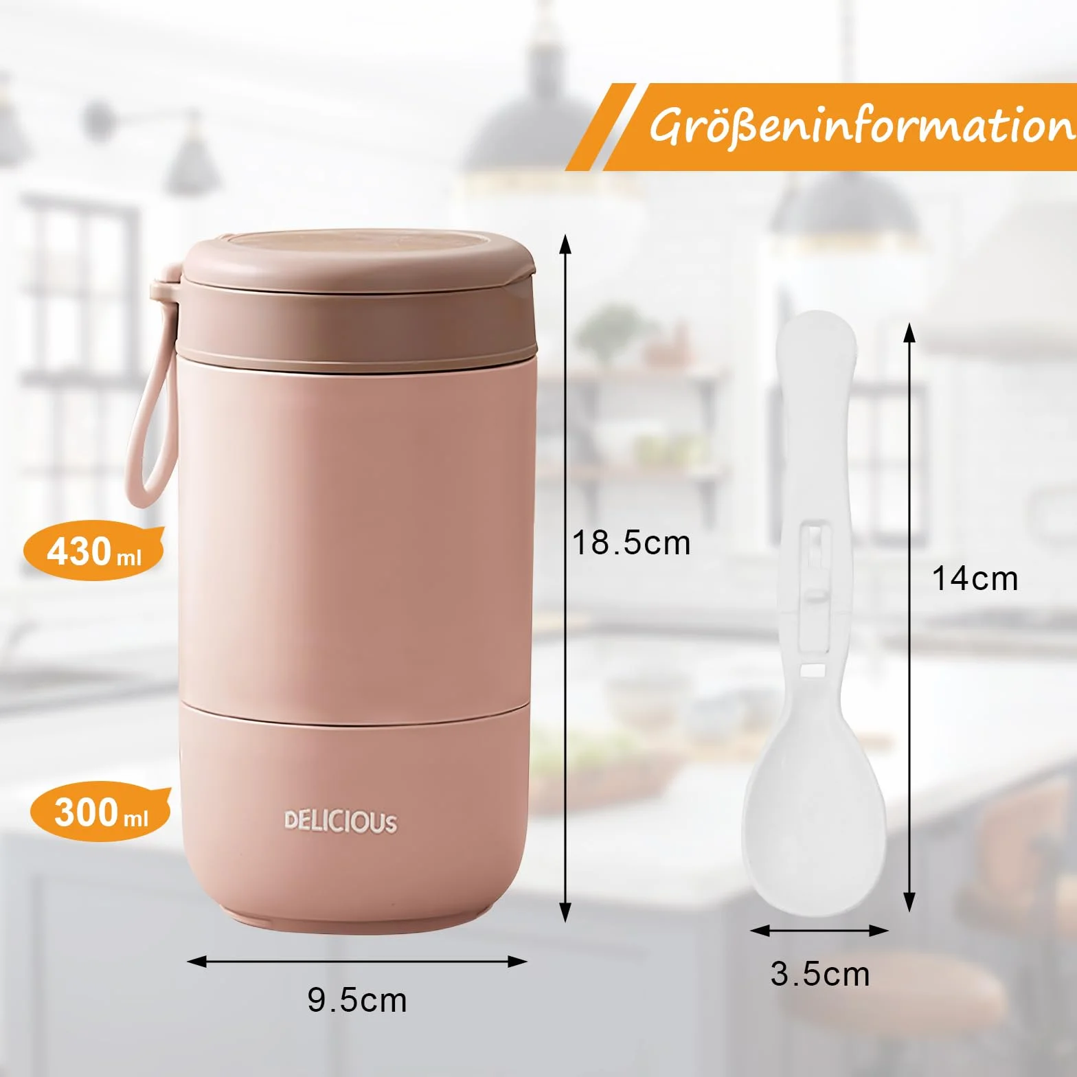 Chedin Kubek na musli To Go z pokrywką, kubek ze stali nierdzewnej, 730 ml, szczelny, z łyżką i pokrywką, dwuwarstwowe, szczelne, idealne do pracy (różowy)