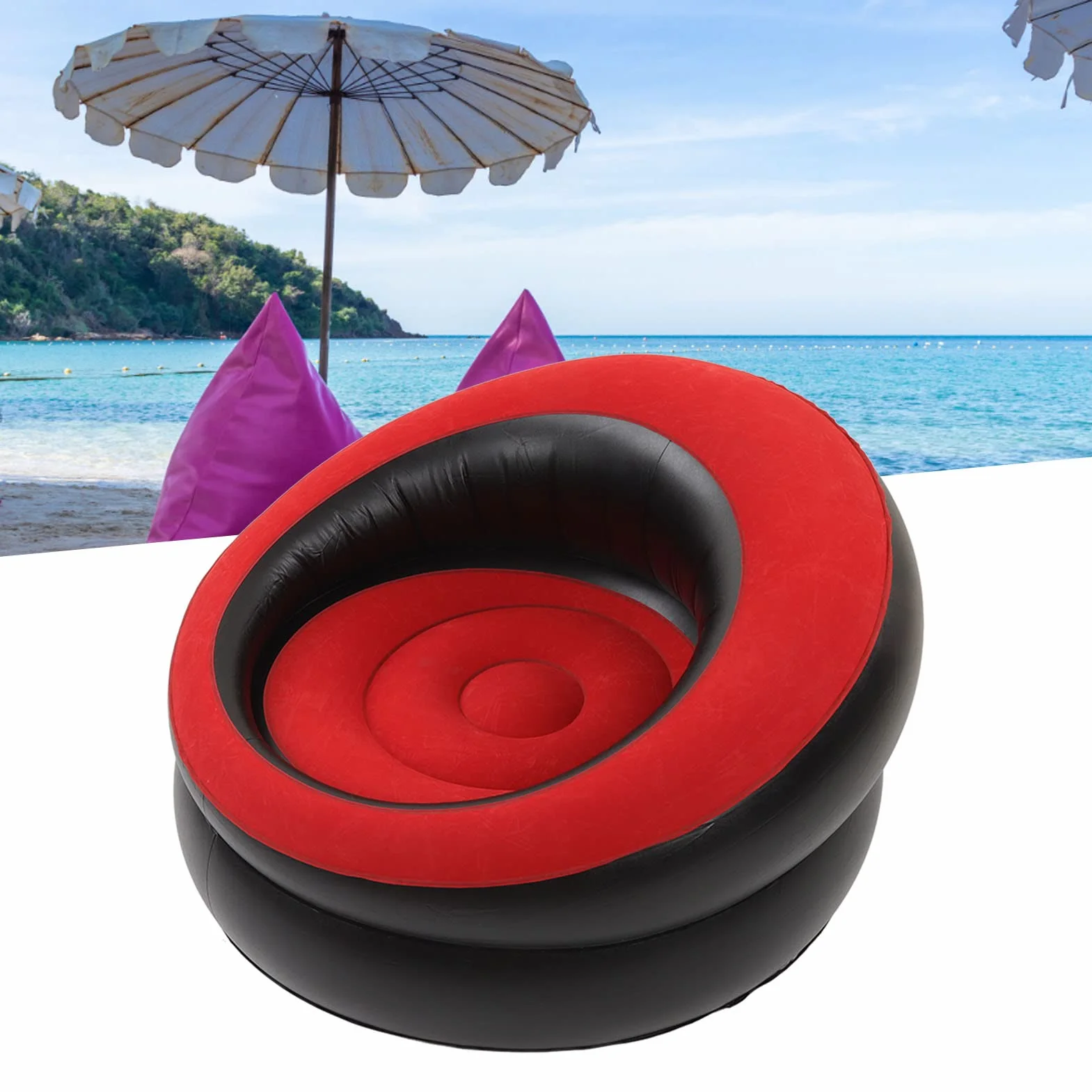 Nadmuchiwana Sofa, Rozkładana Dmuchana Sofa, Dmuchane Kanapy Nadmuchiwany Fotel Wypoczynkowy do Salonu Sypialnia Czytelnia Biuro Balkon Kemping Podróż (Czerwony)