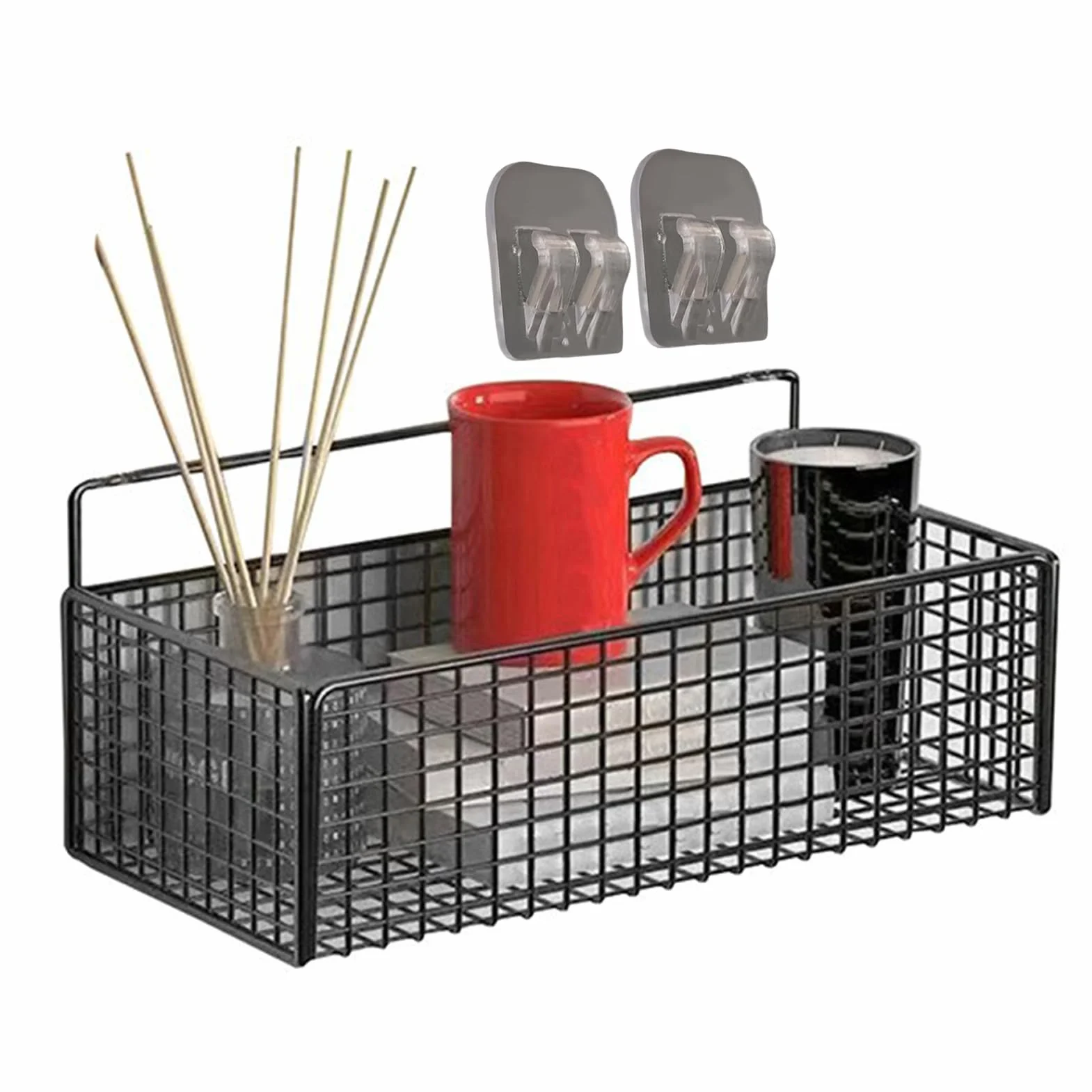 ShowerCaddy, Wall Mounted Iron Storage Shelf for Bathroom & Kitchen, No Drilling Basket Rack with Adhesive Backing for Toiletries Spices Sink Cleaning or ShowerWall Use