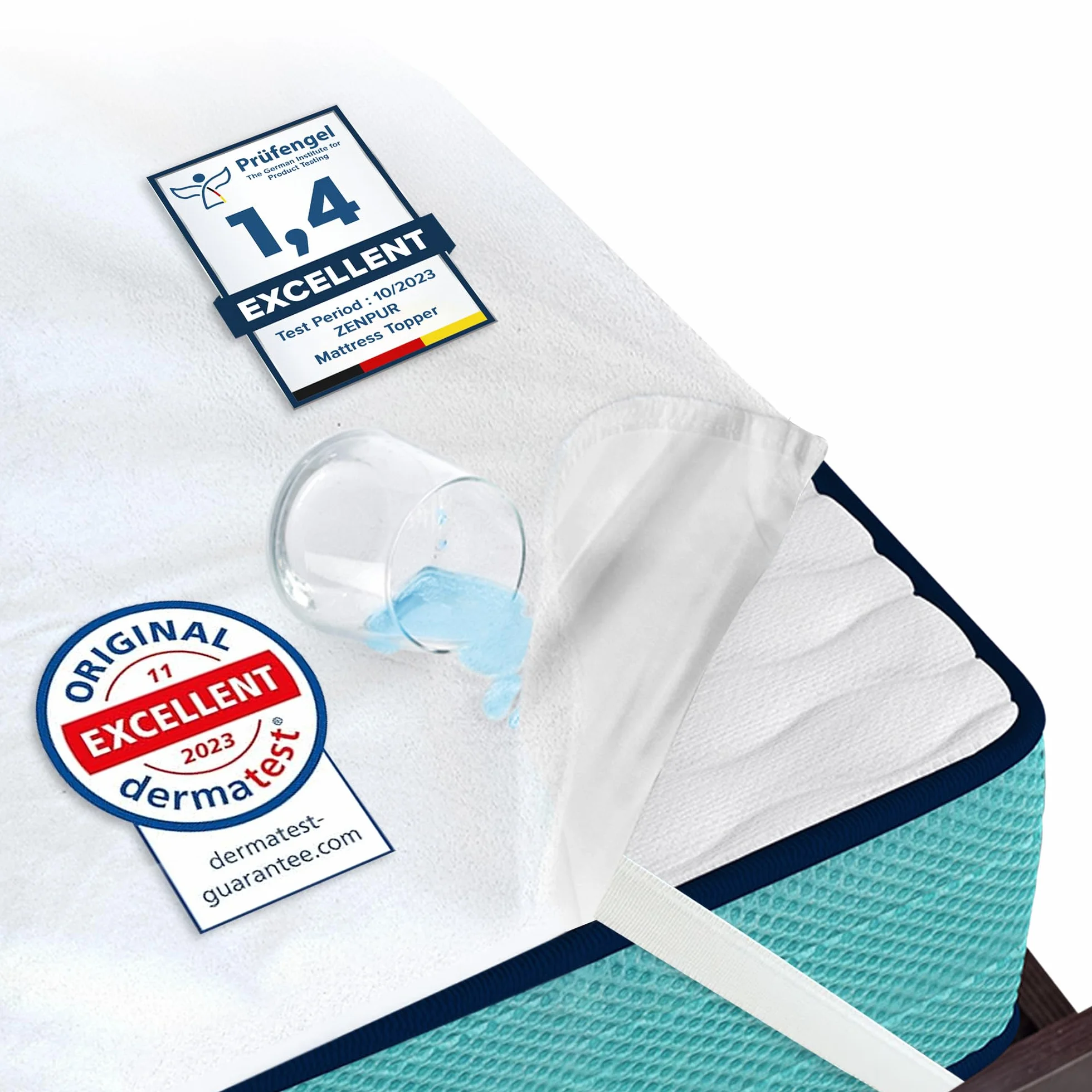ZenPur Protège-Matelas 160 x 200 cm en Coton Respirant Imperméable Standard 100 by Oeko-TEX®