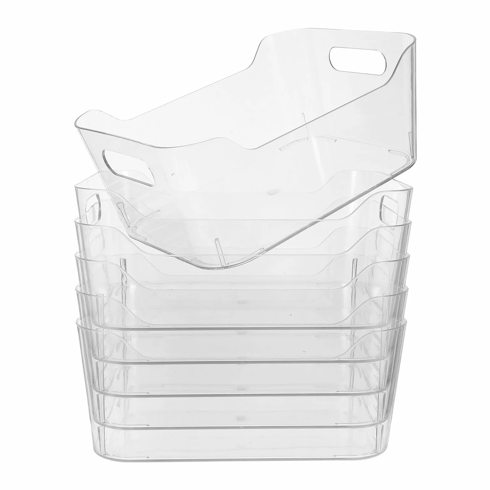 6 Szt. Sztuk Przezroczystych Plastikowych Pojemników Do Przechowywania z Uchwytami Organizer Do Spiżarni Lodówki Szafek Kuchennych i Blatów Odporny Temperaturę