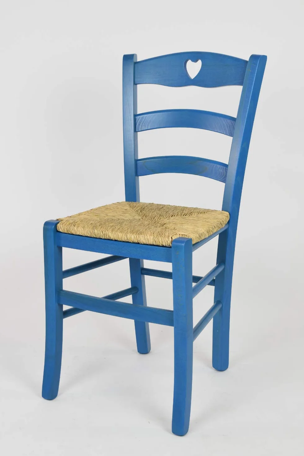 t m c s Tommychairs - estaw 1 krzesła CUORE, struktura z drewna bukowego w kolorze niebieskiej aniliny i siedzisko ze słomy
