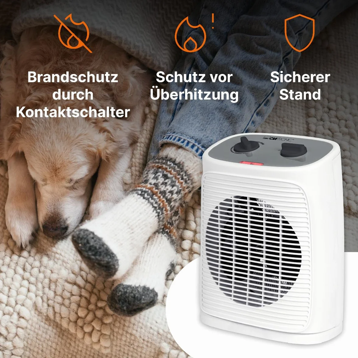 Clatronic HL 3800 grzejnik z funkcją wentylatora | ogrzewanie elektryczne z bezstopniową regulacją termostatu i 2 stopniami ogrzewania | grzejnik oscylujący | grzejnik do łazienki, kuchni, garażu