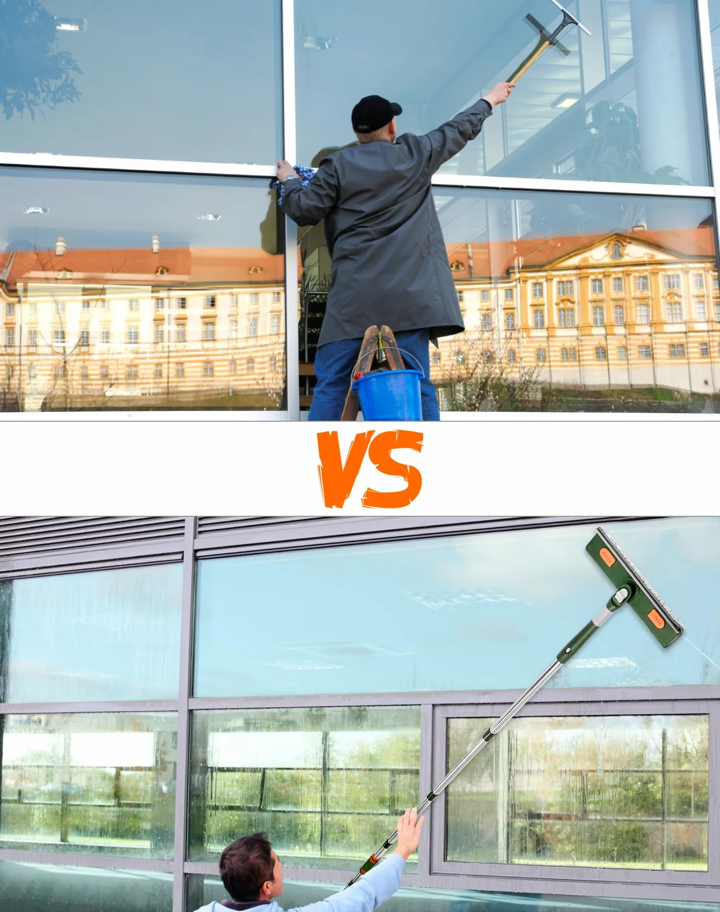 QWORK® Ściągaczka do okien, ściągaczka do podłóg prysznic, od 29 do 200 cm Wysuwana rączka 2w1, głowica obrotowa 180°, do mycia okien, podłóg, samochodów