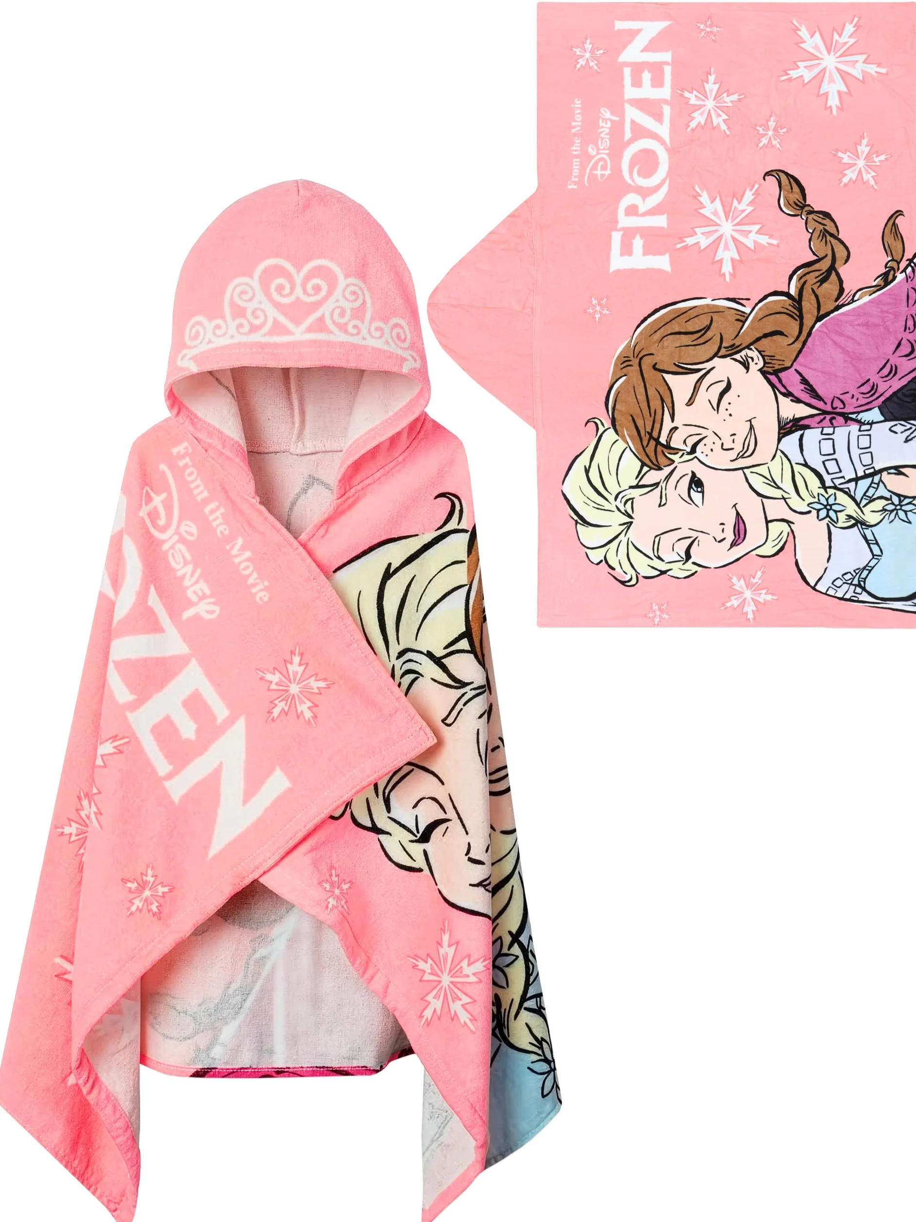 Disney Frozen Ręcznik Kąpielowy dla Dziewczynek, Elsa i Anna, Ręcznik z Kapturem do Noszenia, Plażowy i Basenowy, Różowy, Jeden Rozmiar
