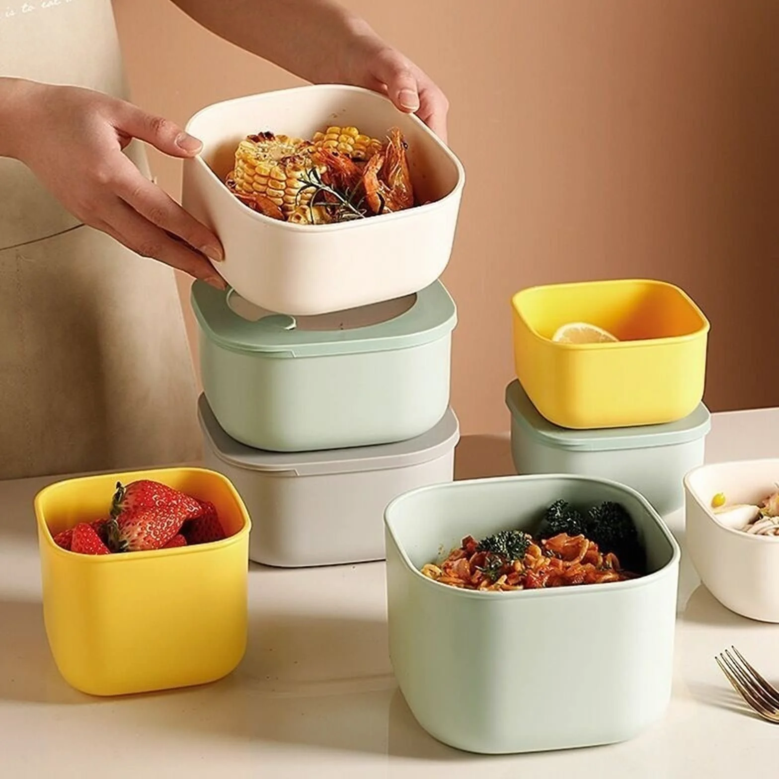 Pudełka Bento Praktyczne pudełko na drugie śniadanie Pudełko do przechowywania dla pracowników biurowych Studenci lunch świeżej żywności ，Pudełko na lunch(0.6L)