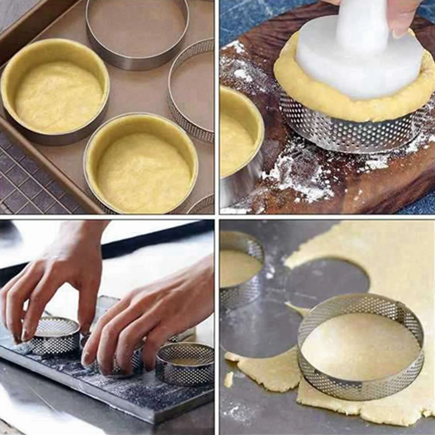 40 Sztuk OkrągłE PierśCienie Tarta z Otworami Ciasto Owocowe Quiches Ciasto Kuchnia Forma do Pieczenia Perforowane Ciasto PierśCień 8cm