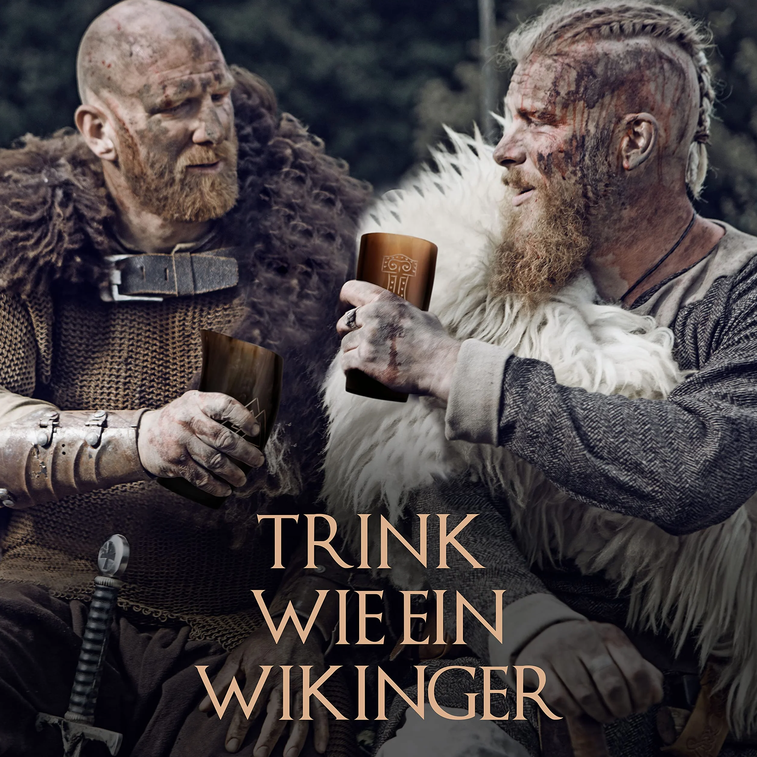 VIKING CRAFT® Kubek z rogiem Wikingów 2 x ok. 350 ml – duży kubek dla Wikingów Met miód miodowy – dekoracja Wikingów, kubek z miodu pitnego, zestaw rogów, średniowieczny kufel do piwa, LARP