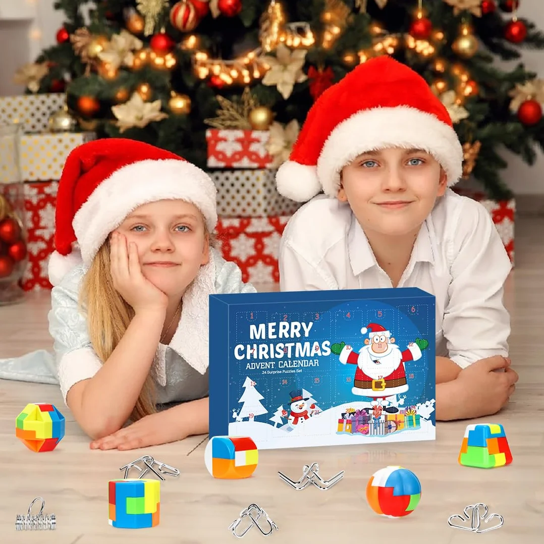 Kalendarz adwentowy 2025, gry w puzzle, kalendarz adwentowy dla dzieci, kalendarz bożonarodzeniowy z 24 sztukami plastikowych, metalowych puzzli, metalowe nici, puzzle plastikowe, gry zręcznościowe