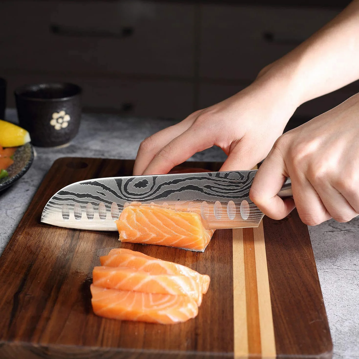 Japoński nóż Santoku, profesjonalne 7-calowe noże kuchenne, niemiecka stal nierdzewna węglowa, ostre jak brzytwa – odporne na plamy i korozję, ergonomiczny uchwyt, idealny do domowej kuchni i restauracji