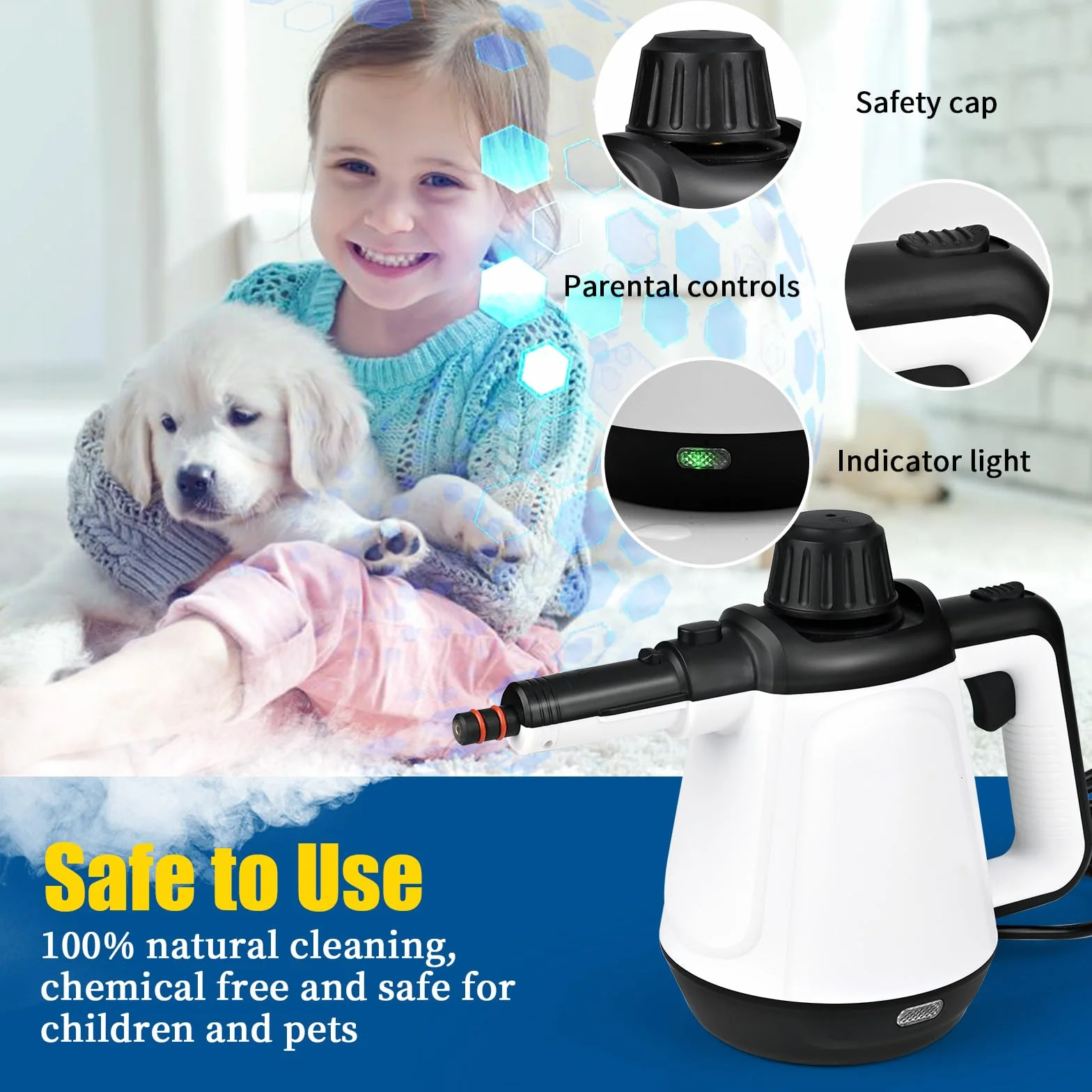 Dreamhigh Ręczny środek do czyszczenia parą 1200 W 3,5 bara 430 ml 9 akcesoriów