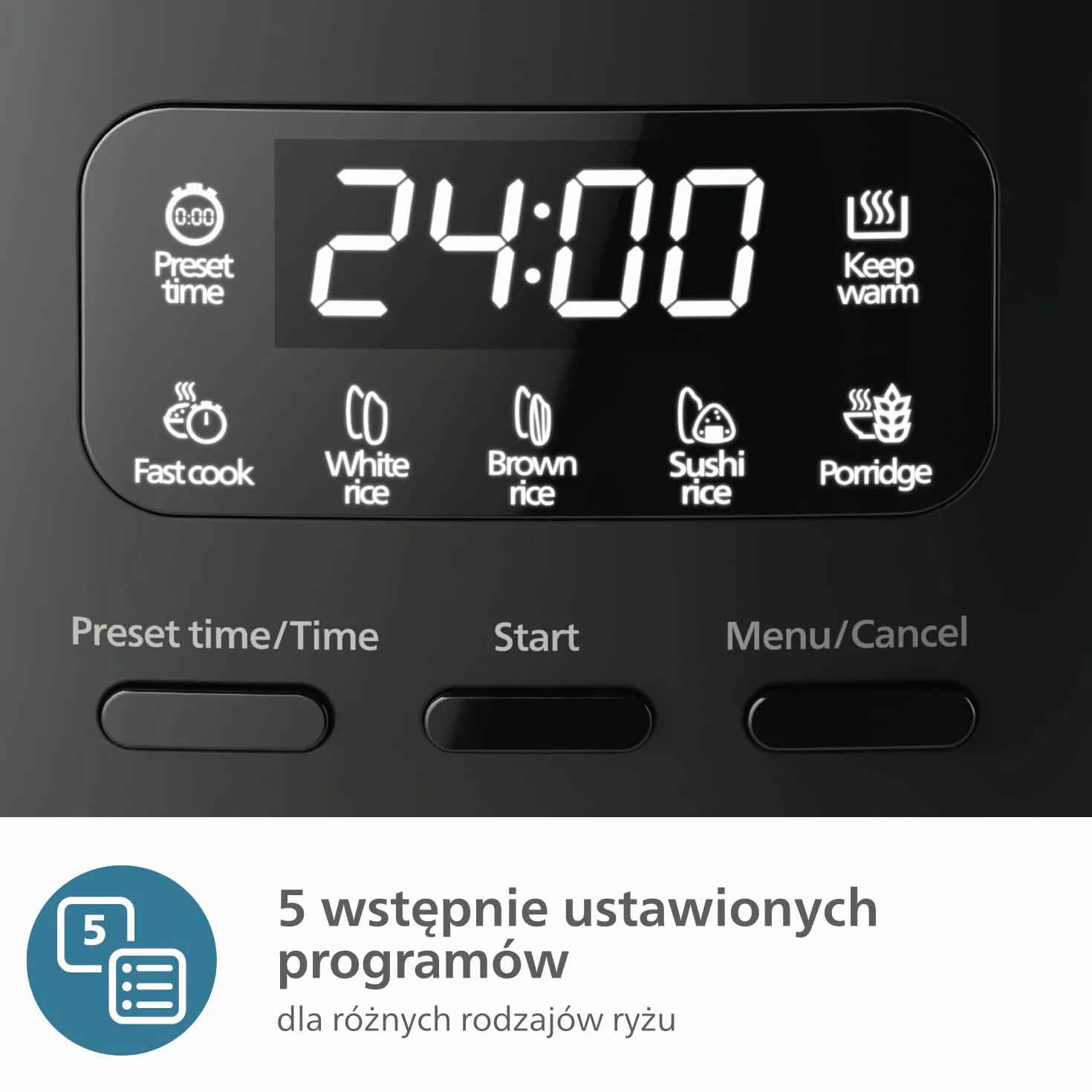 Mini urządzenie do gotowania ryżu Philips z serii 3000-0,54 l, 5-warstwowa powłoka Bakuhanseki, 30-minutowy tryb szybkiego gotowania, 5 automatycznych menu, kolor czarny (HD3080/80)