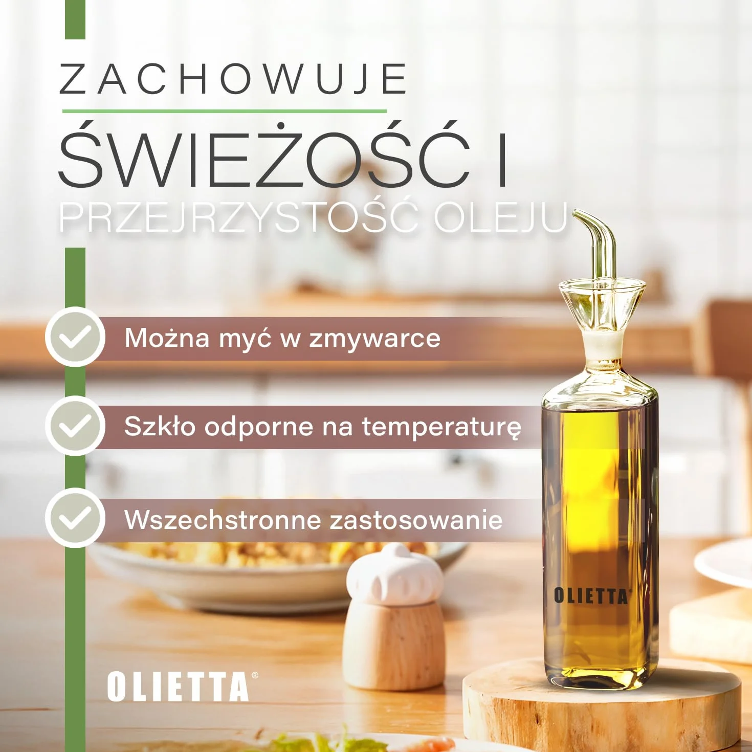 Olietta Szklany dozownik oliwy borokrzemianowy, 500 ml – niekapiący, szczelny nalewak do oliwy i octu, łatwy w czyszczeniu, niekapiąca butelka do kuchni