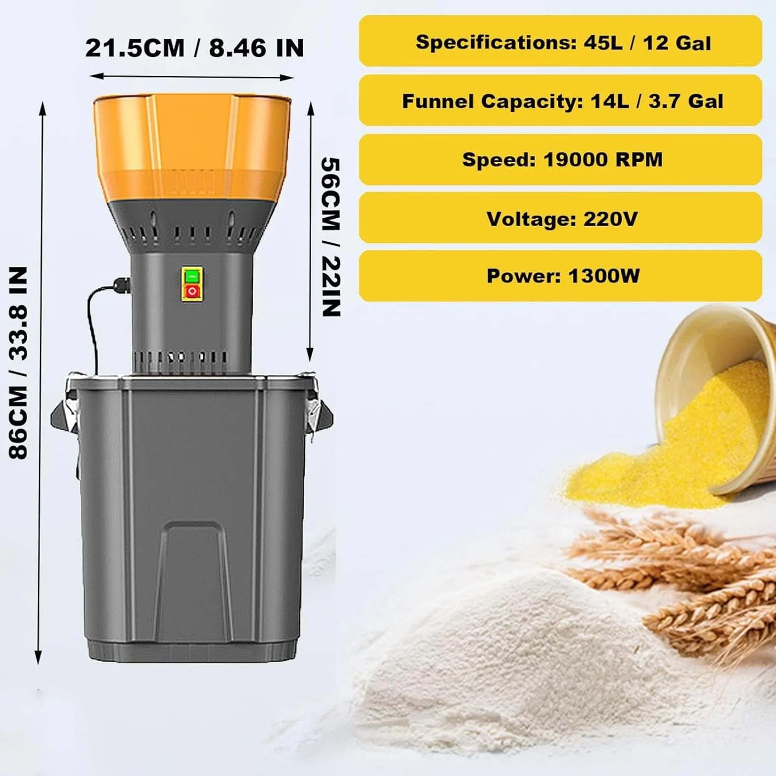 1300W Elektryczny młynek do kukurydzy 7 sit Heavy Duty Feed Grain Crusher do przypraw mąki pszennej Wysoka prędkość stali nierdzewnej