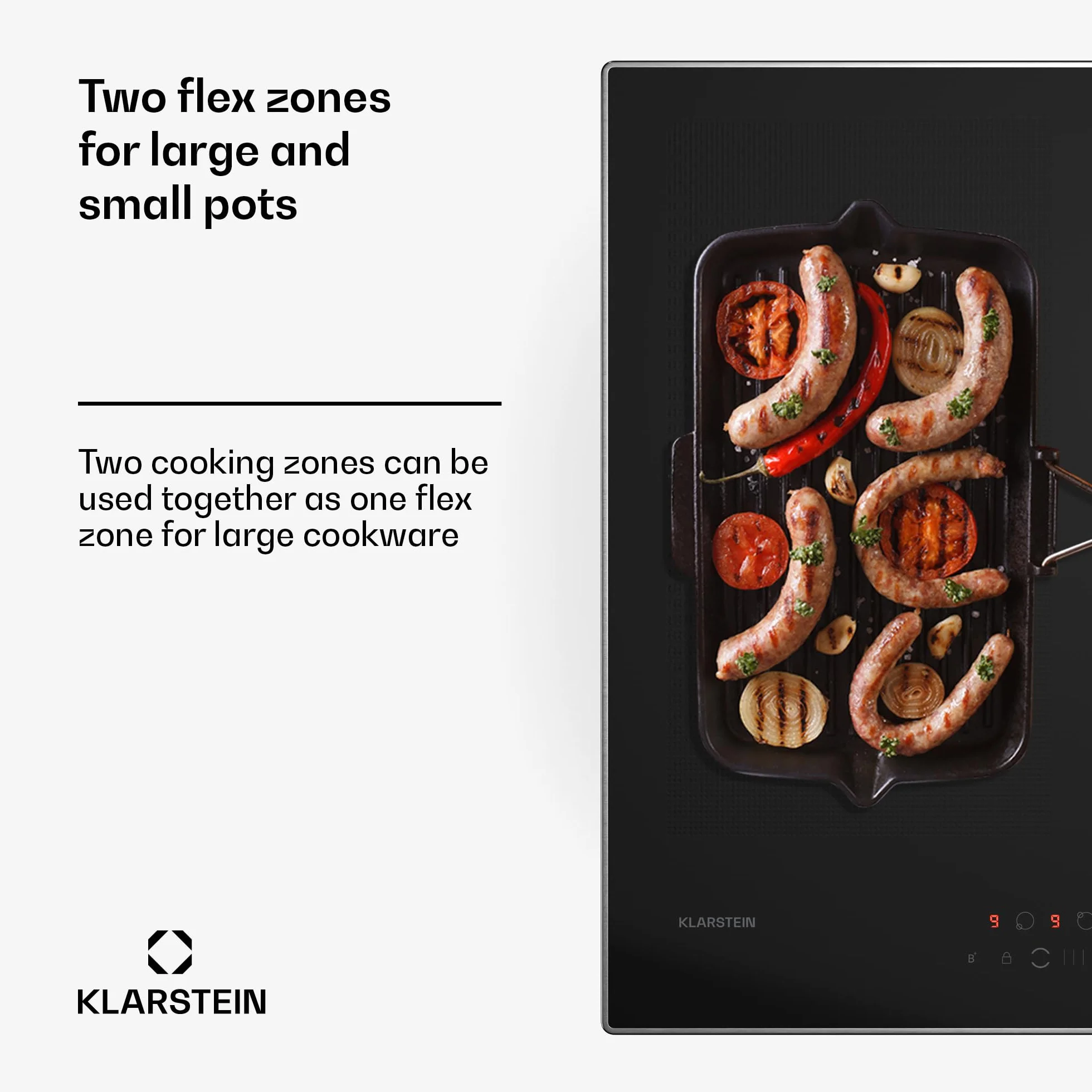 Klarstein Chef-Fusion Płyta indukcyjna z okapem - 7200 W, Przepływ 590 m³/h, Strefa Flex i Boost, Klasa energetyczna A, Powierzchnia szklana, Oszczędność miejsca, Blokada rodzicielska, Czarna