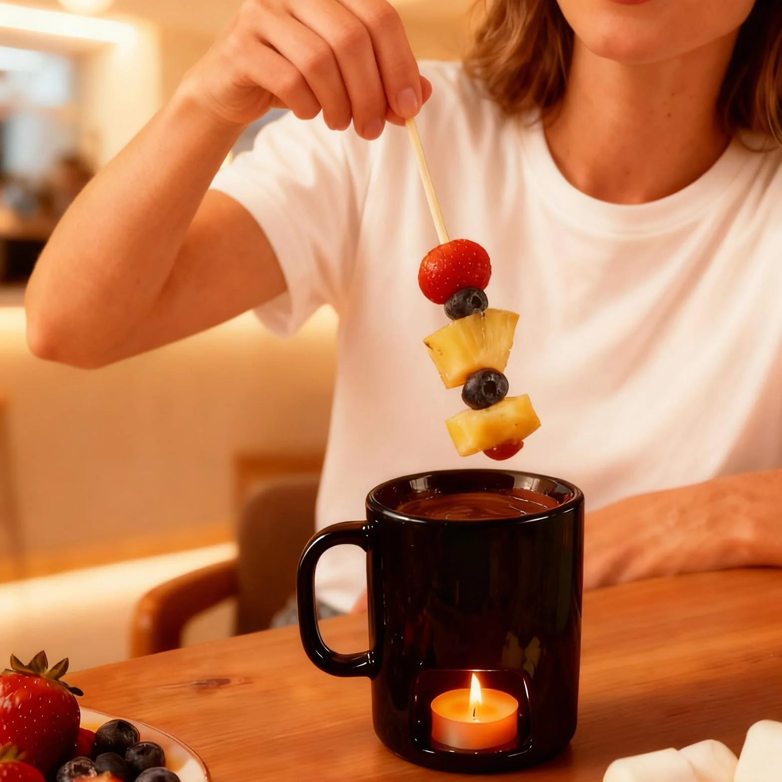 Ceramiczne czekoladowe fondue ze świeczką typu tealight – przenośny, odporny na wysokie temperatury kubek czekoladowy z ceramiki, podgrzewacz do sera i masła, mini garnek do fondue do
