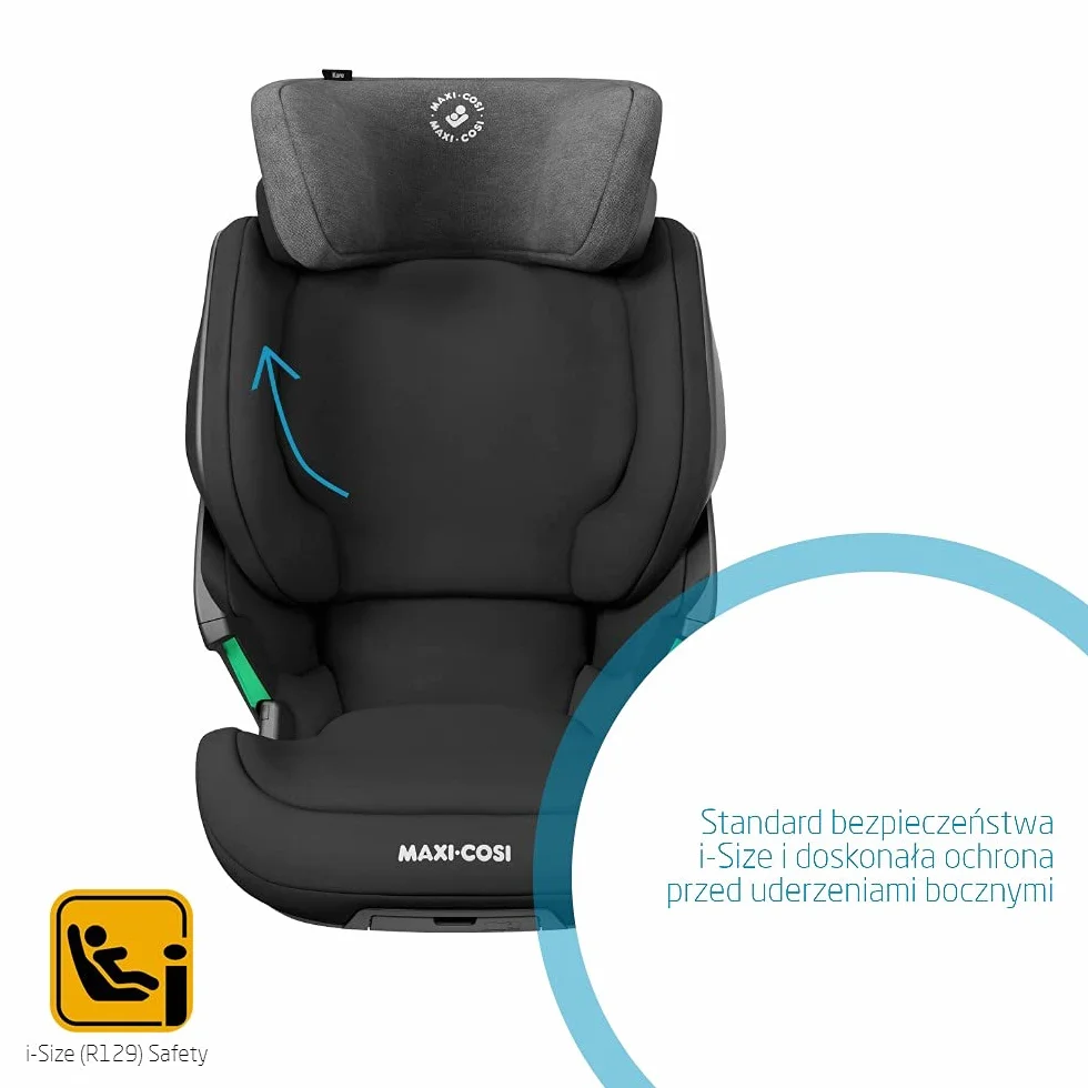 Maxi-Cosi Kore i-Size Fotelik samochodowy, 3,5–12 lat, 100–150 cm, ISOFIX Fotelik dla dziecka, Regulacja wysokości/szerokości, System ochrony bocznej Plus, Szybkie i łatwe zapięcie, Authentic Black