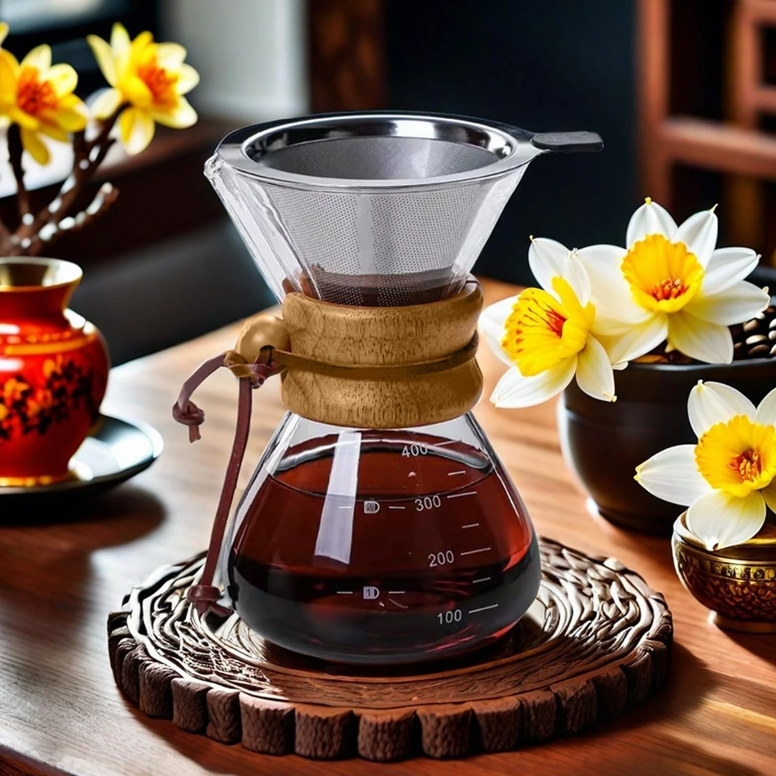 Ekspres do kawy Pour Over Coffee Maker Dripper Manual, Over Ekspres do kawy z filtrem trwałym, nadaje się do mycia w zmywarce, 3 filiżanki, 400 ml