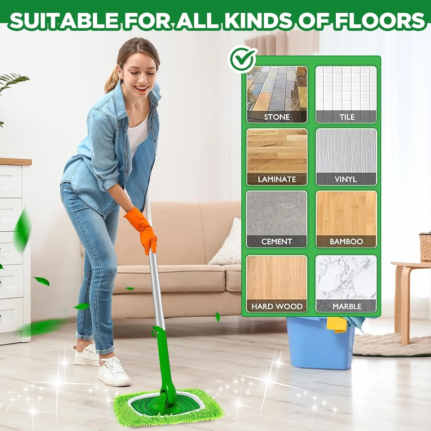 Podkładki do mopa z mikrofibry wielokrotnego użytku, nadające się do prania, kompatybilne z wkładami Swiffer Sweeper, suche ściereczki do zamiatania, zamiennik głowicy mopa, do czyszczenia w