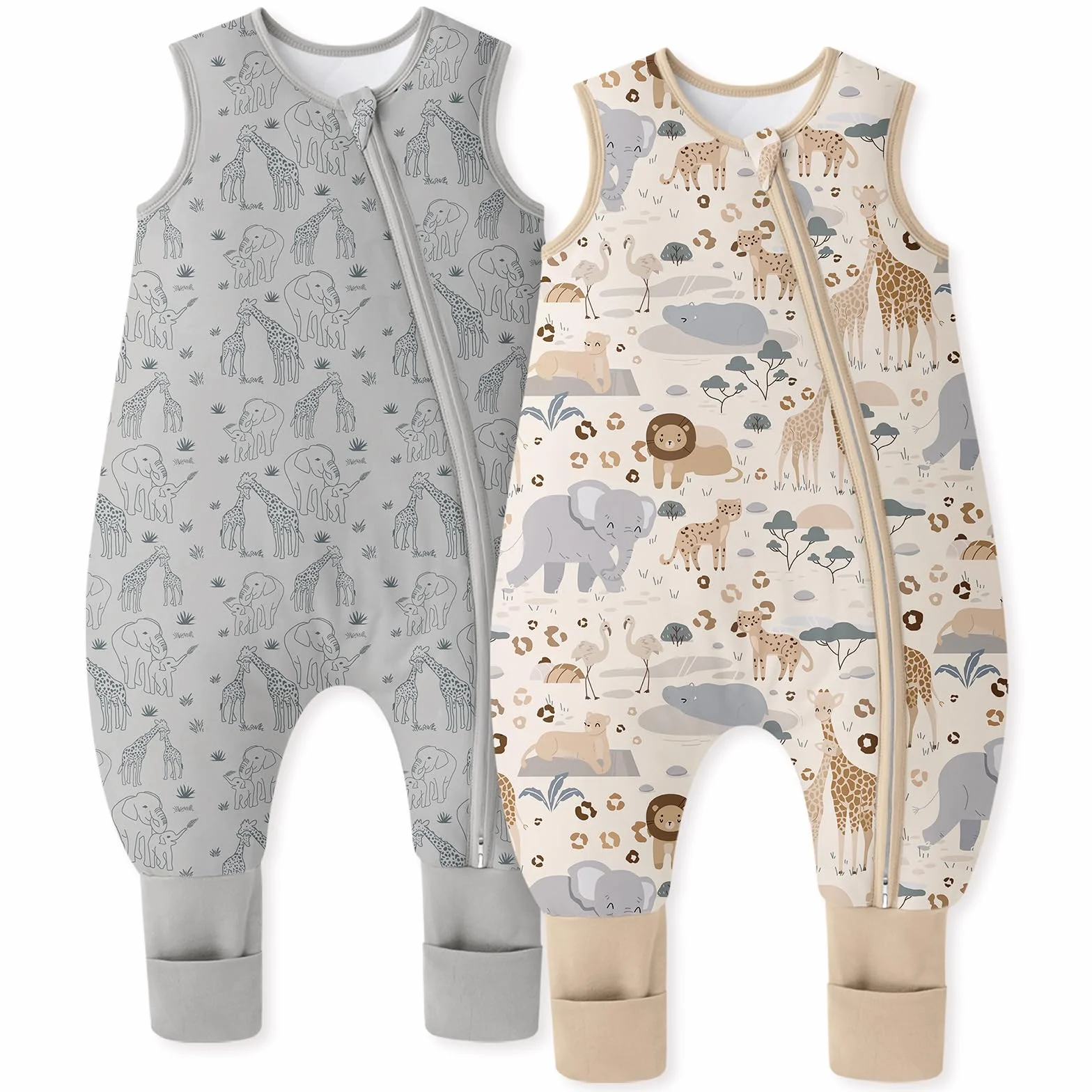 Unnivoll Śpiwór niemowlęcy z nogawkami, 1,5 Tog, 2 sztuki, bawełna, śpiwór z nogawkami, miękki, 90 cm, dla chłopców i dziewczynek, zebra