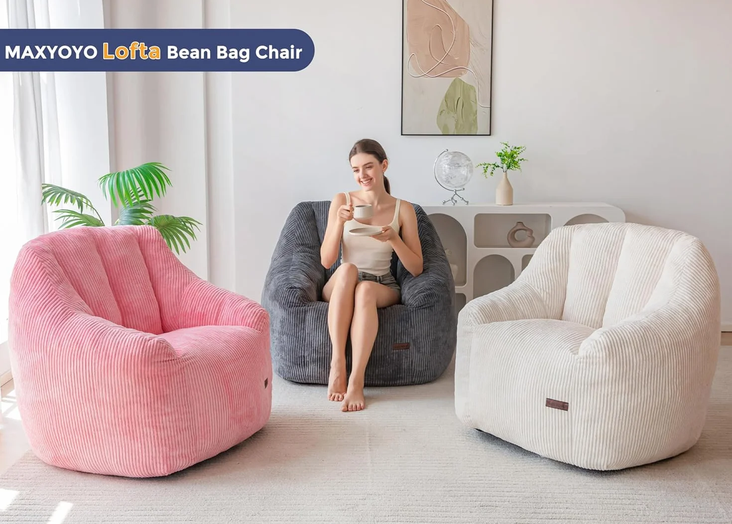 MAXYOYO Worek do siedzenia, sofa z wypełnieniem, przytulny fotel do salonu dla dorosłych i dzieci, wyściełana sofa podłogowa do sypialni, akademika i kącika do czytania