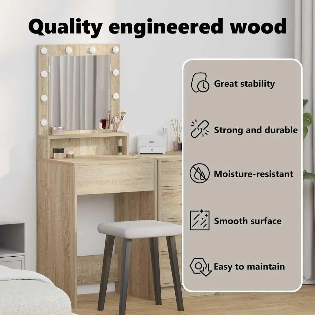 vidaXL Toaletka z lampkami LED w Sonoma Oak, 50x41x135 cm