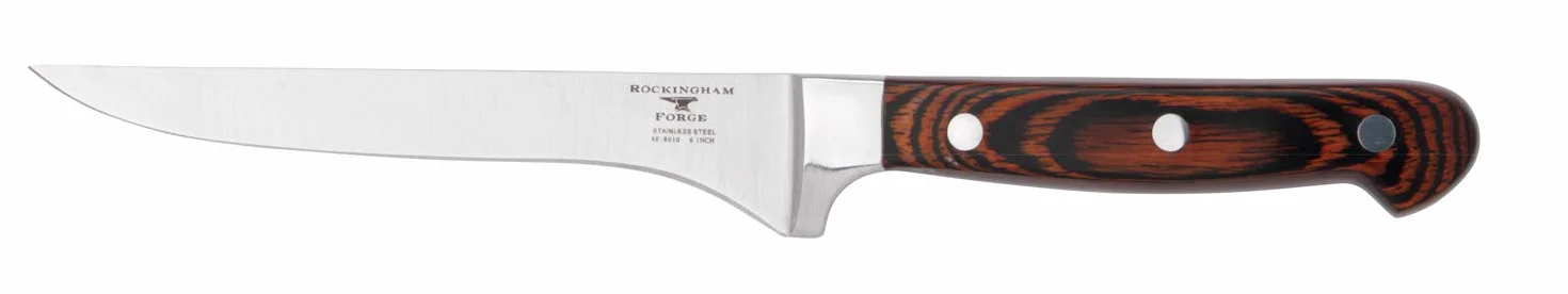 Nóż do trybowania Rockingham Forge Essentials 8000 Series 6” z klasycznymi nitowanymi rękojeściami z drewna pakkawood i konstrukcją full tang, ostrza ze stali nierdzewnej