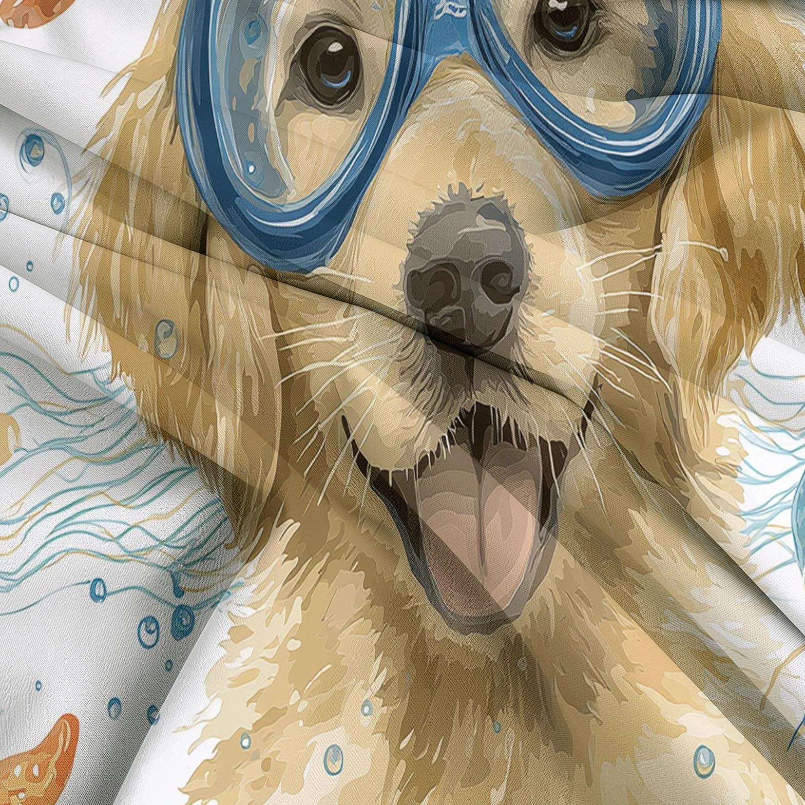 Poszewka na kołdrę abstrakcyjna ocean Golden Retriever, 260 x 220 cm, biała, 3-częściowa, z mikrofibry, wysokiej jakości, dla alergików, pościel dwustronna, z 2 poszewkami na poduszkę 80 x 80 cm