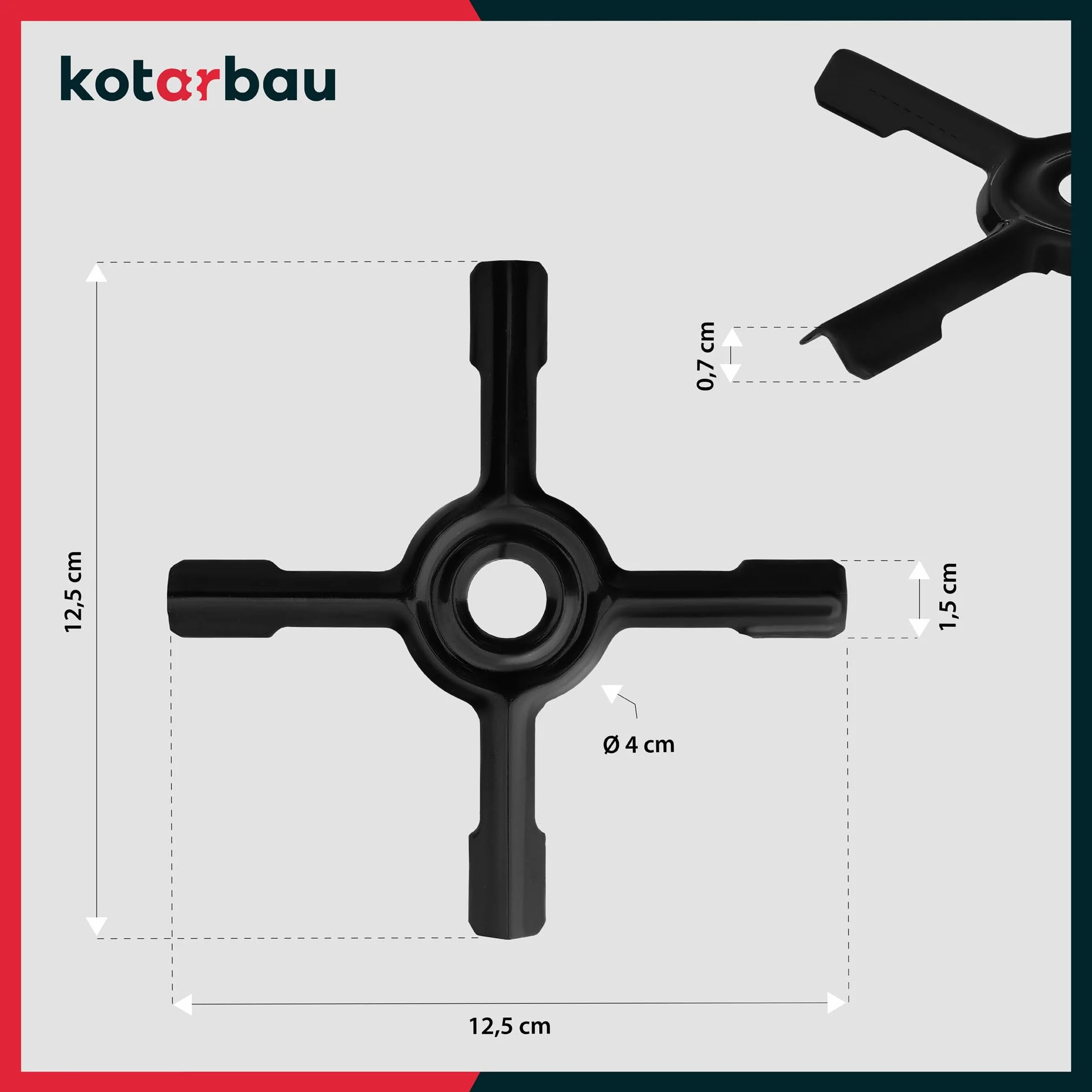 KOTARBAU® Zestaw 4 emaliowanych krzyżaków na kuchenkę gazową, 125 x 125 mm, blachy, nakładka na kuchenkę gazową, do kuchenek gazowych, nasadki, akcesoria do kuchenki gazowej