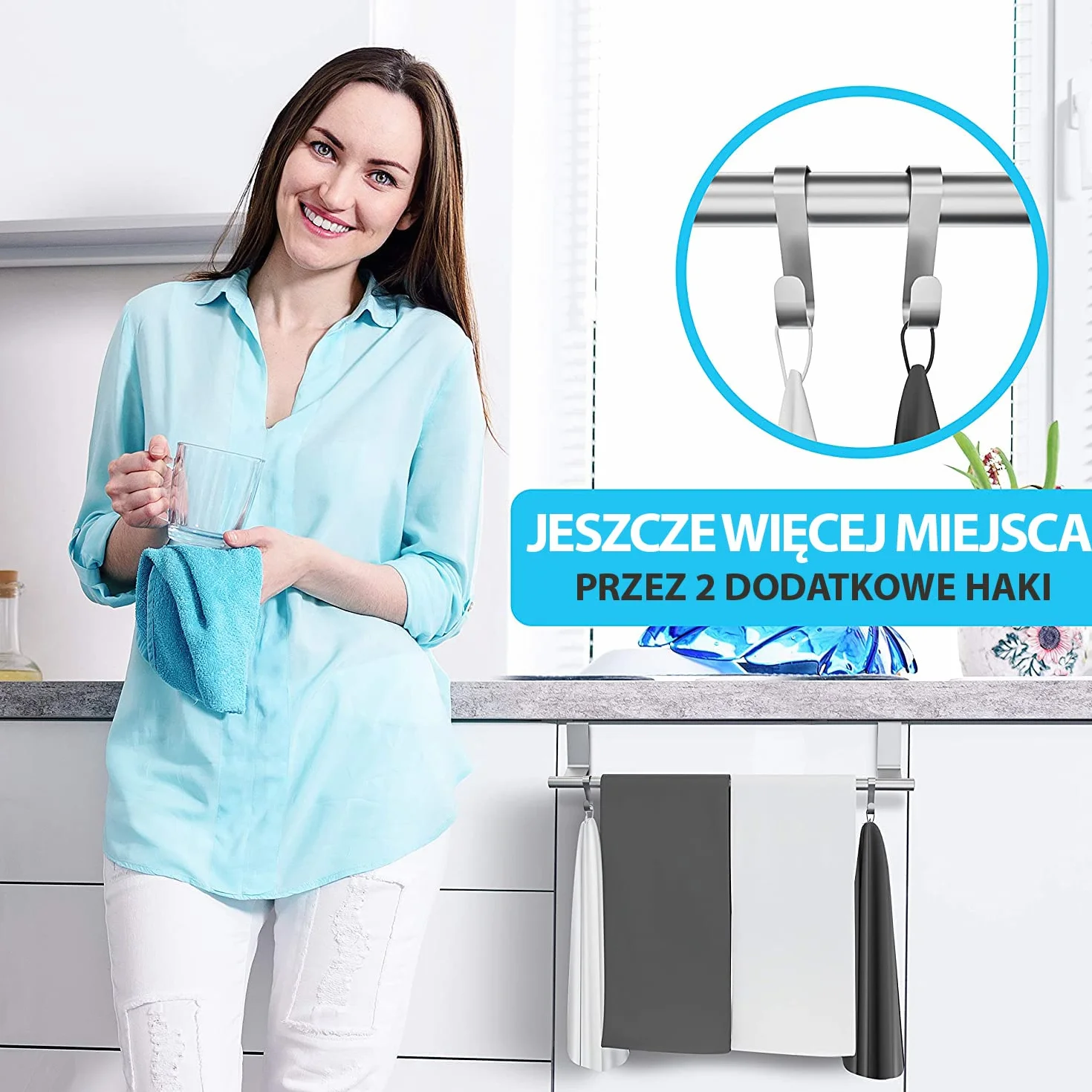 Uchwyt na ręczniki bez wiercenia 35 cm stal nierdzewna drzwi wiszące z 2 hakami
