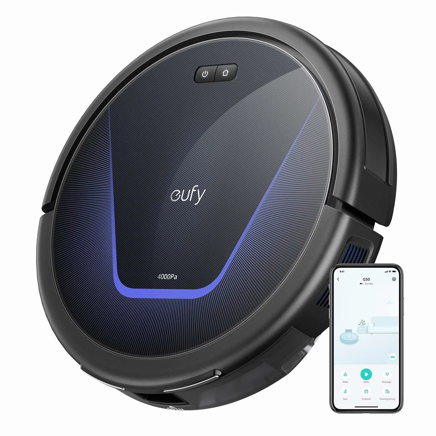 eufy G50 Automatyczny odkurzacz z silnym ssaniem 4000 Pa, dynamiczna nawigacja, grzebień Pro-Detangle, szczotka rolkowa, idealny do sierści zwierząt, twardych podłóg, dywanów(odnowiona)