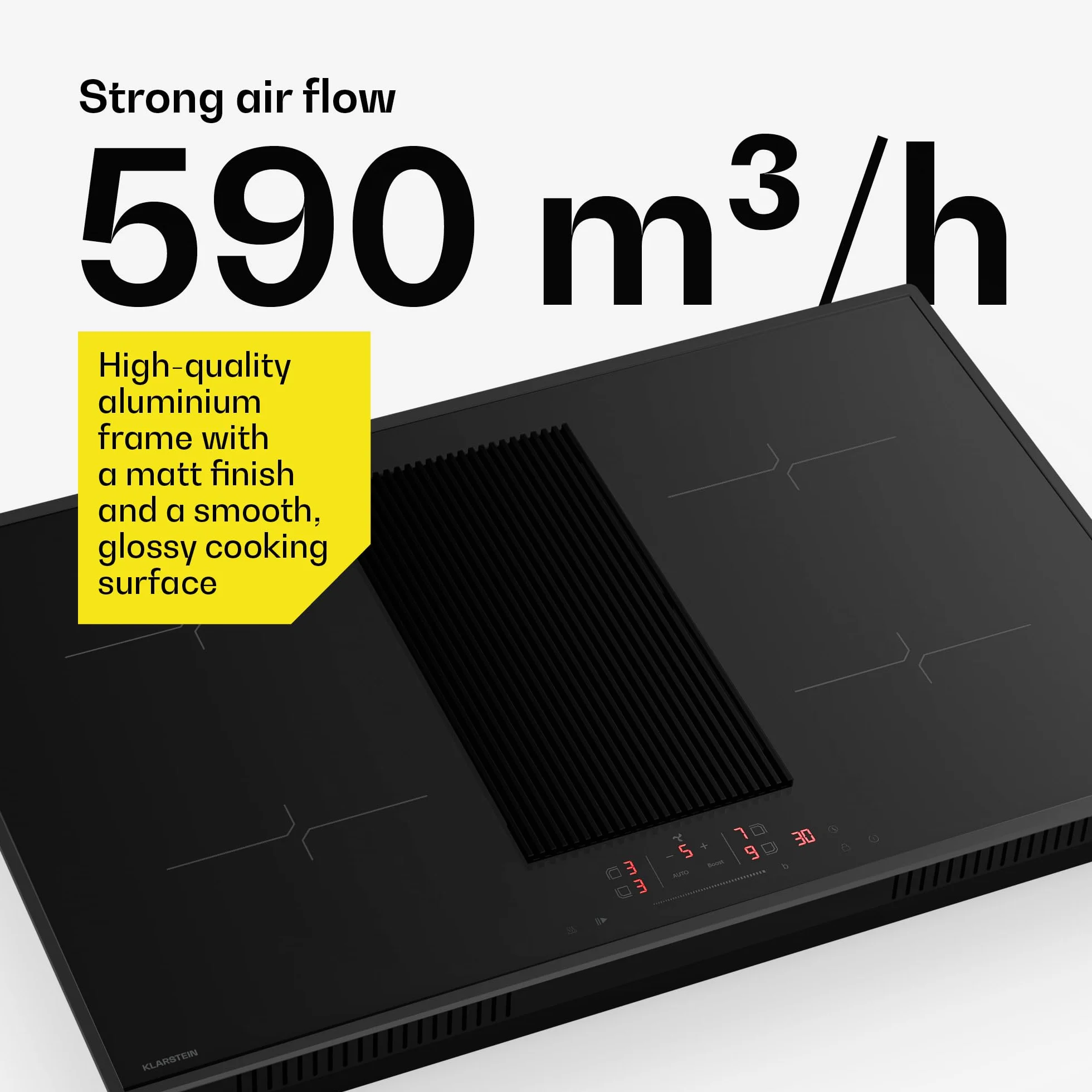 Klarstein Velaire Płyta indukcyjna z wyciągiem - 80cm, 4 strefy, 8400W Boost, Touch-Slider, Timer, blokada dziecięca, wskaźnik ciepła resztkowego, zintegrowana okap, szkło
