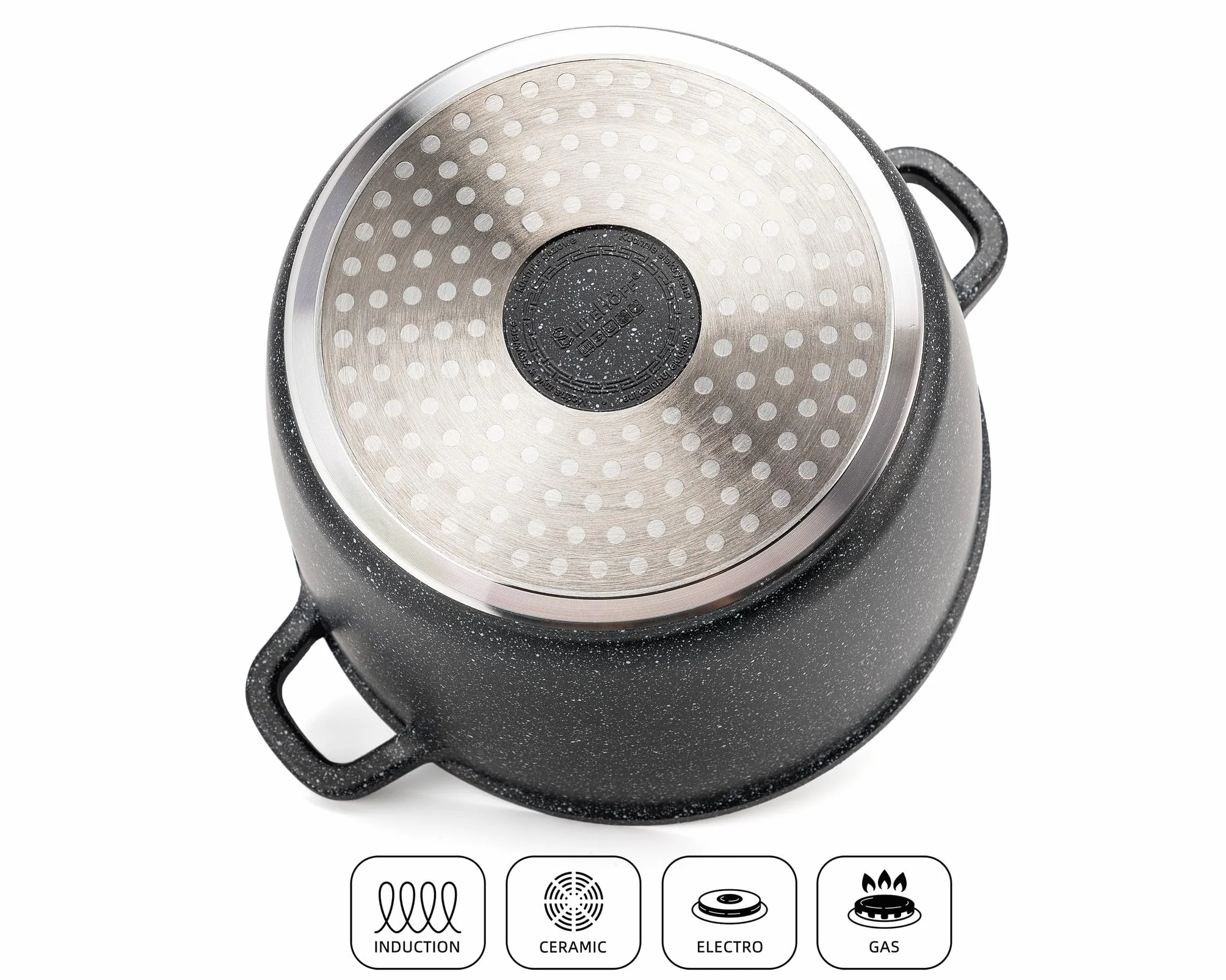 EliteHoff Garnek Marmurowy z Pokrywką, Nieprzywierający Garnek Aluminiowy do Zupy, Indukcyjny, na Wszystkie Rodzaje Kuchenek (Czarny, 6,5L Ø 24 cm)