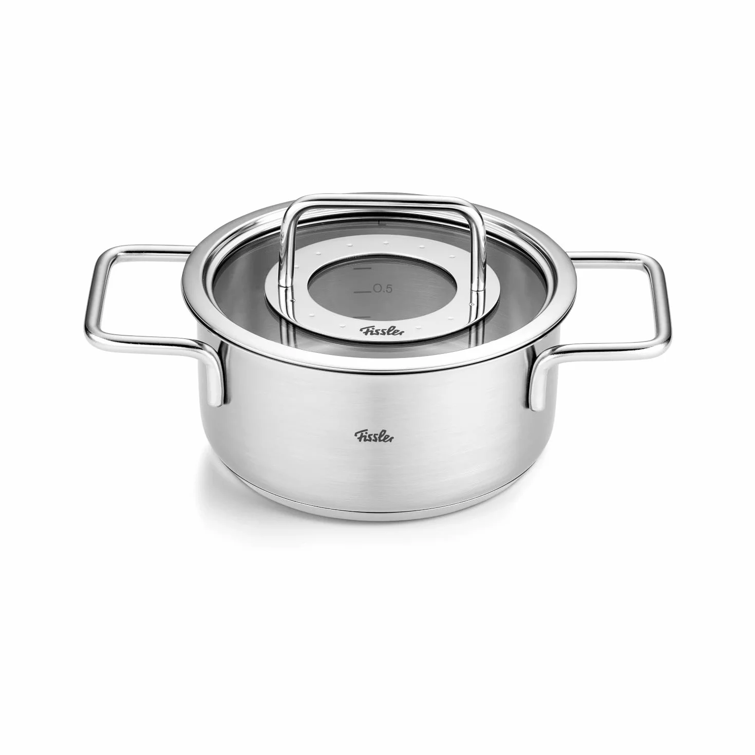 Fissler Pure Collection/garnek do gotowania ze stali nierdzewnej (Ø 16 cm, 1,9 l) garnki ze szklaną pokrywką, skalowanie wewnętrzne – indukcja
