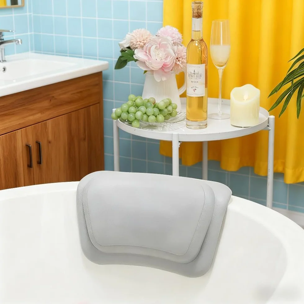 Poduszka łazienkowa wodoodporny ergonomiczny zagłówek 3D antypoślizgowa spa wsparcia szyi pleców (szara)