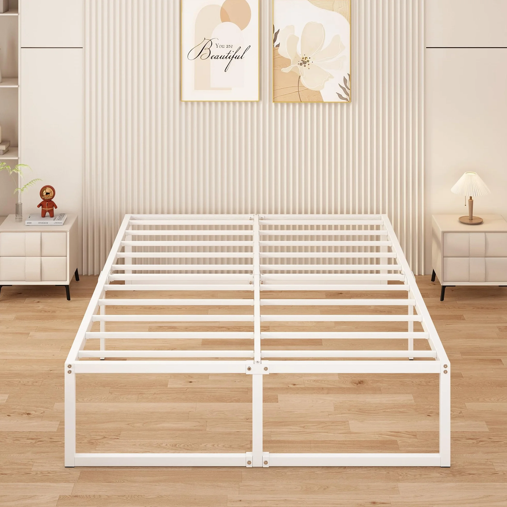 Yicensen Metalowe łóżko 180 x 200 cm – 46 cm wysokości, duża przestrzeń do przechowywania pod łóżkiem, podwójna rama łóżka z metalu ze stalową podpórką, łatwy montaż, bezgłośne, bez łóżka
