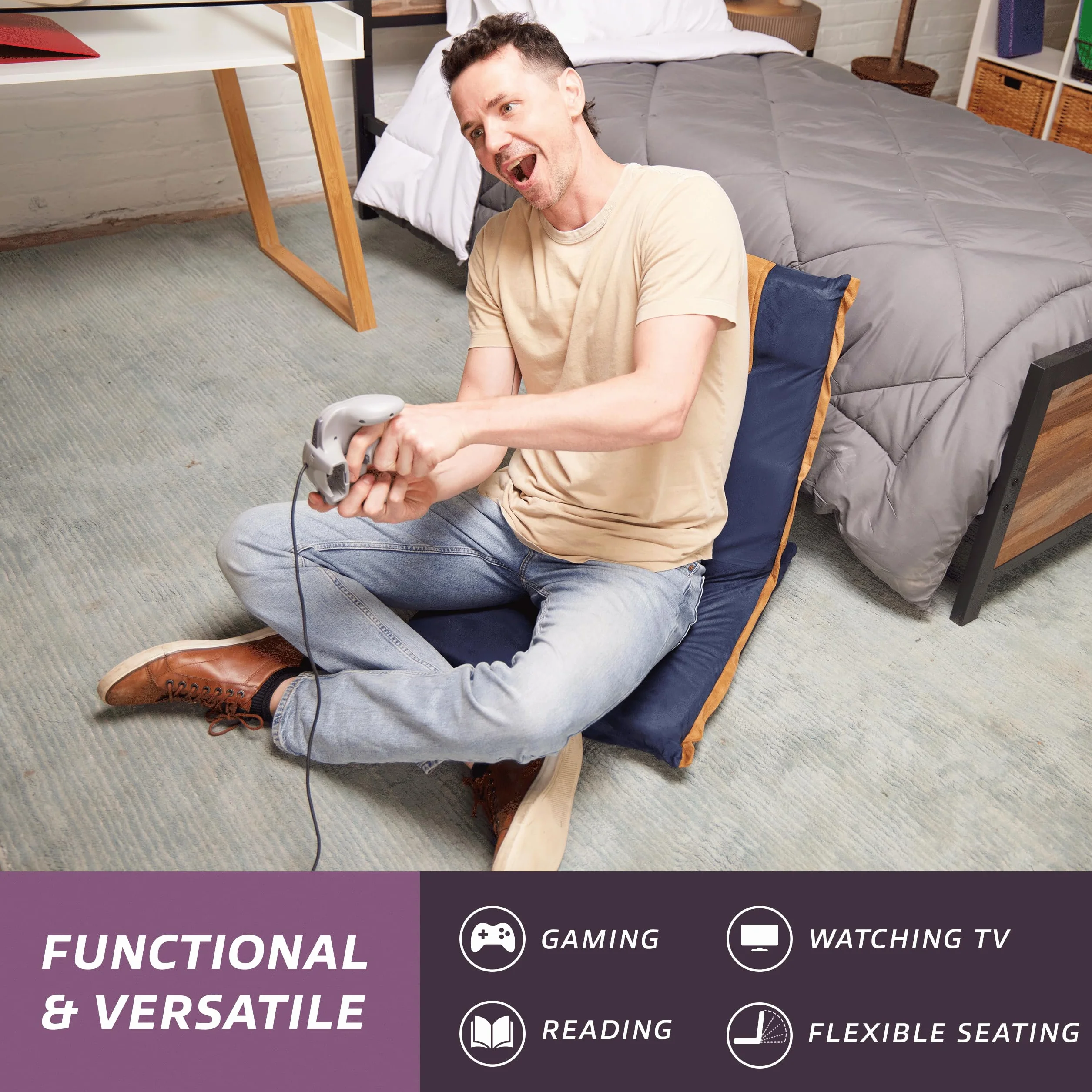 bonVIVO Easy III Wyściełane krzesło do medytacji, zintegrowany uchwyt, regulowane oparcie, uniwersalne składane krzesło podłogowe, do jogi, domu, biura, na zewnątrz, wygodne krzesło plażowe