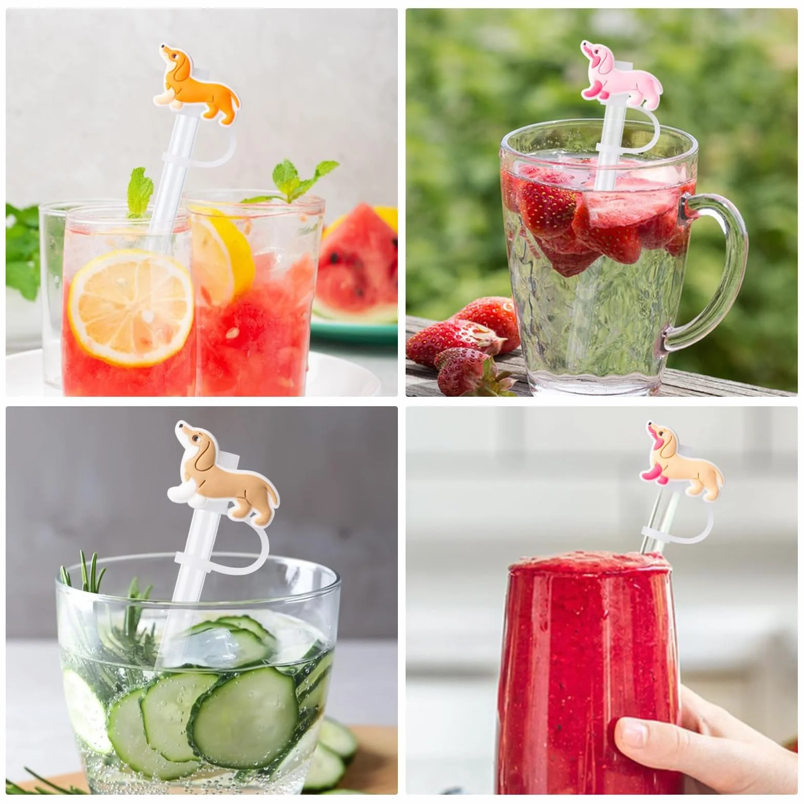 6 sztuk silikonowych pokrywek na słomki jamnik, pasuje do kubków o pojemności 30/40oz, urocze akcesoria do słomek do picia, idealne na Boże Narodzenie i do aktywności na świeżym powietrzu