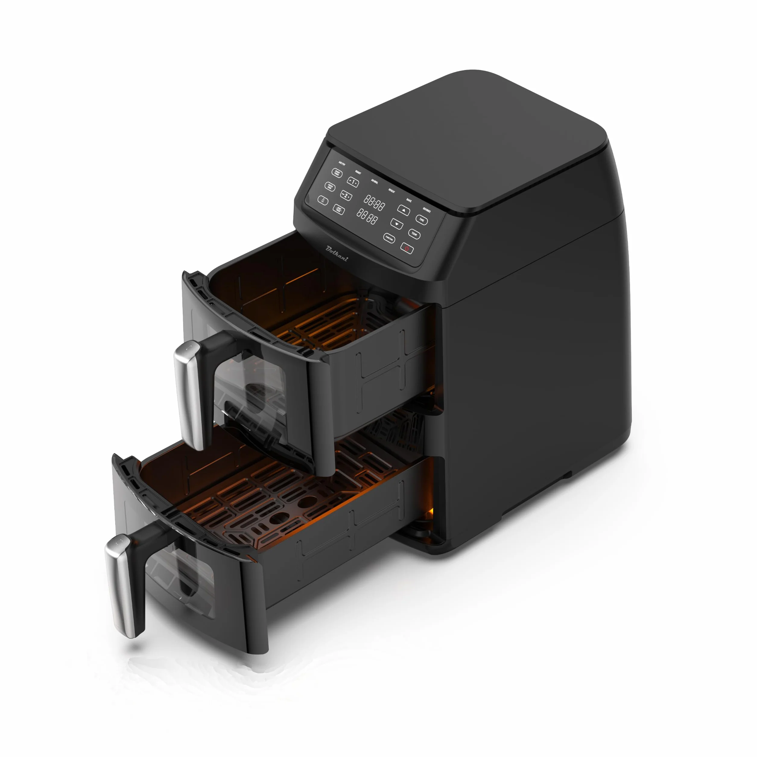 Frytkownica na gorące powietrze, 11 l, z 2 komorami i okienkiem, podwójna komora Airfryer z podwójną funkcją, automatyczne programy 6 w 1, ekran dotykowy, nieprzywierające i nadające się do