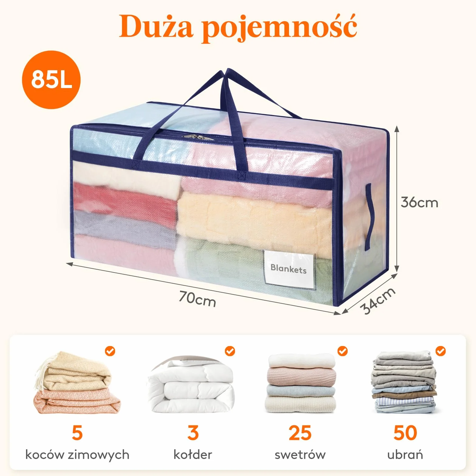 Lifewit 8 sztuk 90 l toreb do przeprowadzki z uchwytem, torba do przechowywania kołder, duża torba z zamkiem błyskawicznym, do przechowywania pościeli, torba transportowa, torba na ubrania,
