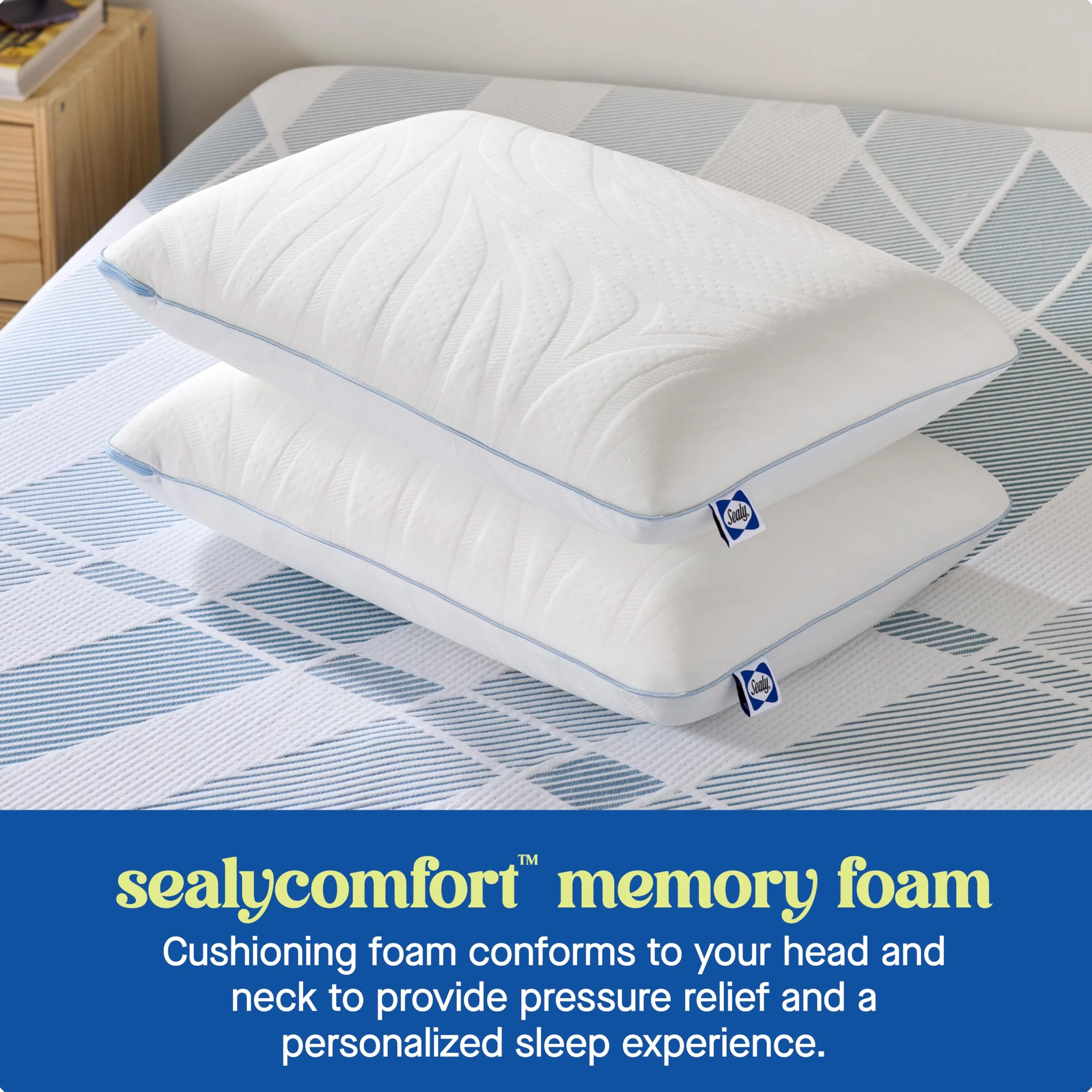Sealy Dreamlife Memory Foam poduszka dwupak, Queen (standard USA), biała, 2 sztuki