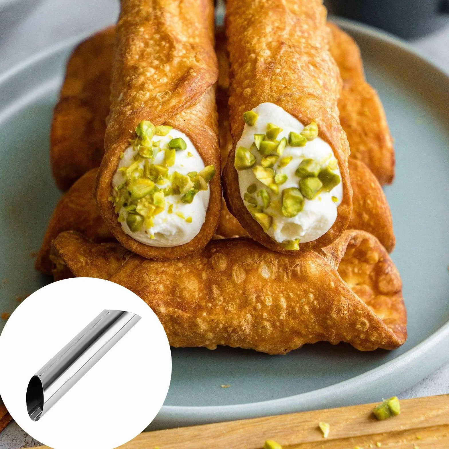 Cannoli 25-częściowy zestaw foremek do pieczenia Cannoli, 18 foremek do Cannoli + 5 końcówek do wyciskania, 1 woreczek do wyciskania, 1 szczotka do czyszczenia, forma do pieczenia Cannoli ze