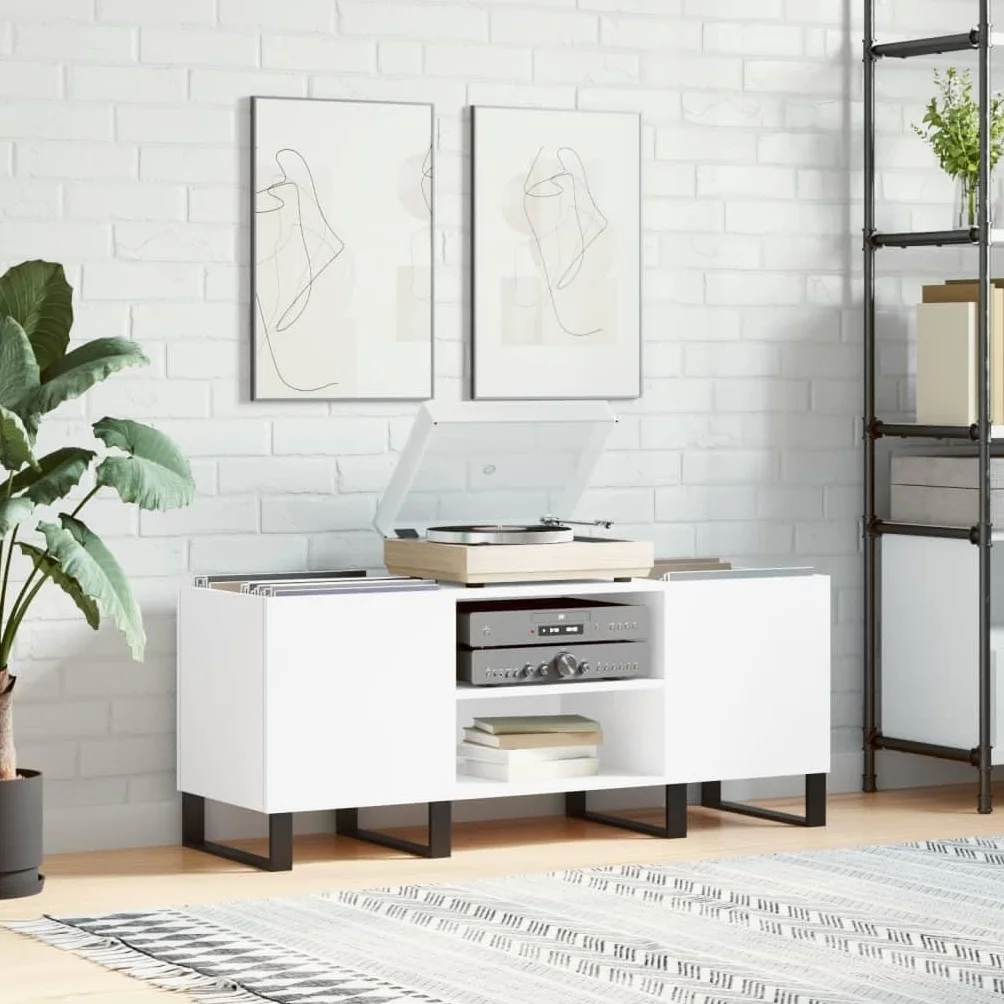 Biała szafka na płyty - 121 x 38 x 48 cm - Engineered Wood Rage na płyty winylowe i media - stylowy design do domu lub użytku - nowoczesna muzyka nizer