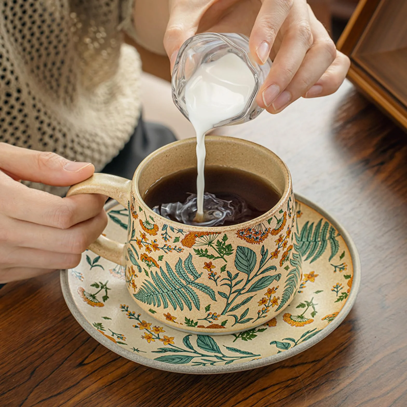 360 ml - 340.2 g retro filiżanka do kawy i spodek zestaw domowy ceramiczny kubek kwiatowy-Yaju
