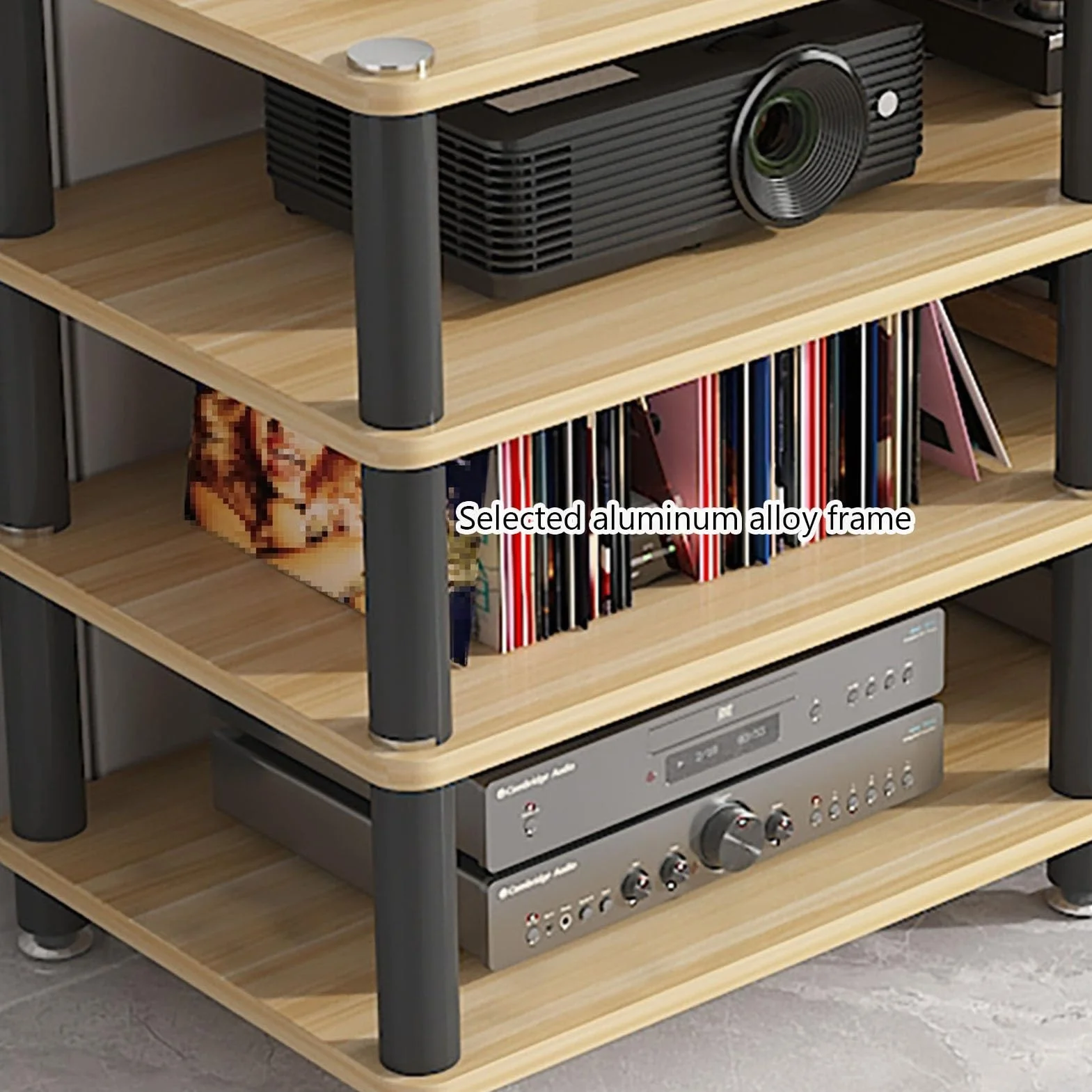Szafka HiFi o, narożny stojak na koncerty, otwarta półka, stojak na wzmacniacz (naturalny, 1 poziom, 5 cm/4,8 cm) - idealny do kina domowego i systemów dźwiękowych