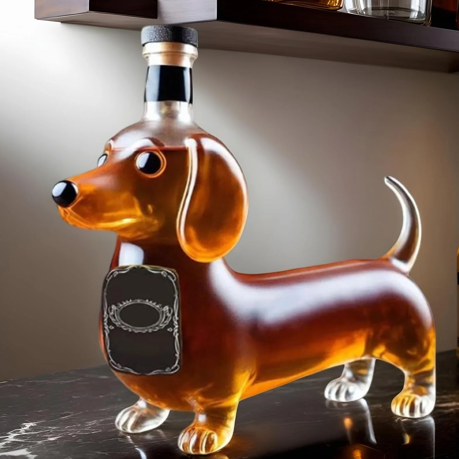 Jamnik butelka na whisky dla, karafka 3D, jamniki, butelki na wino, szklane butelki z pokrywkami, ozdoba dla kiełbasy, pojemnik na wino do baru, domu, na parapetówkę