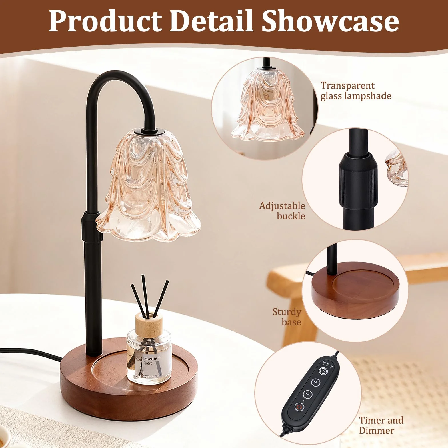 Lampa podgrzewacz do świec, Candle Warmer z timerem i ściemniaczem, 4-stopniowo ściemniana, regulowana wysokość, lampa zapachowa do olejków eterycznych, do domu, sypialni, dekoracji, bez lampy