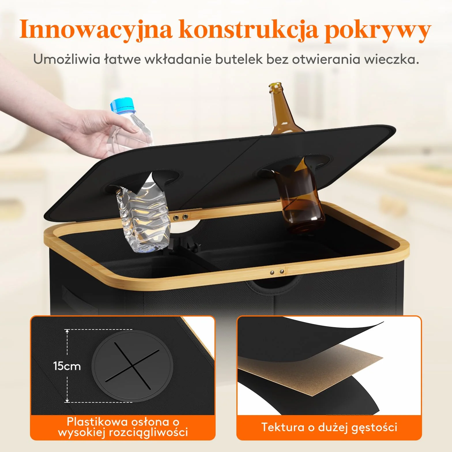 Lifewit Pojemnik Butelki z Pokrywą, 2 Komory 150 L, Pojemnik do Selektywnego Sortowania Butelek Plastikowych i Szklanych, Recyklingu na Zewnątrz Otworem, Przechowywania w Kuchni, Czarny