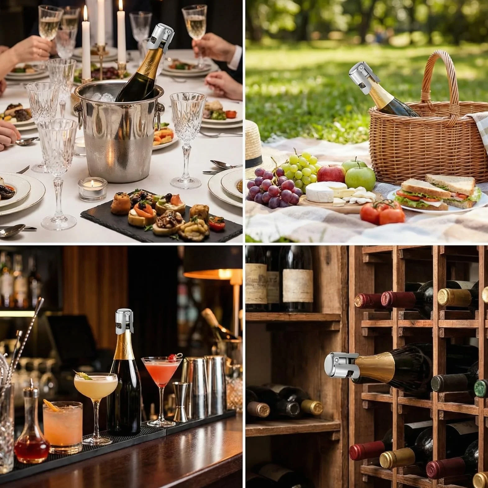 2-częściowy korek do szampana ze stali nierdzewnej, zamknięcie do szampana, zamknięcie do butelki szampana, zamknięcie do butelki prosecco i wina (srebrne)