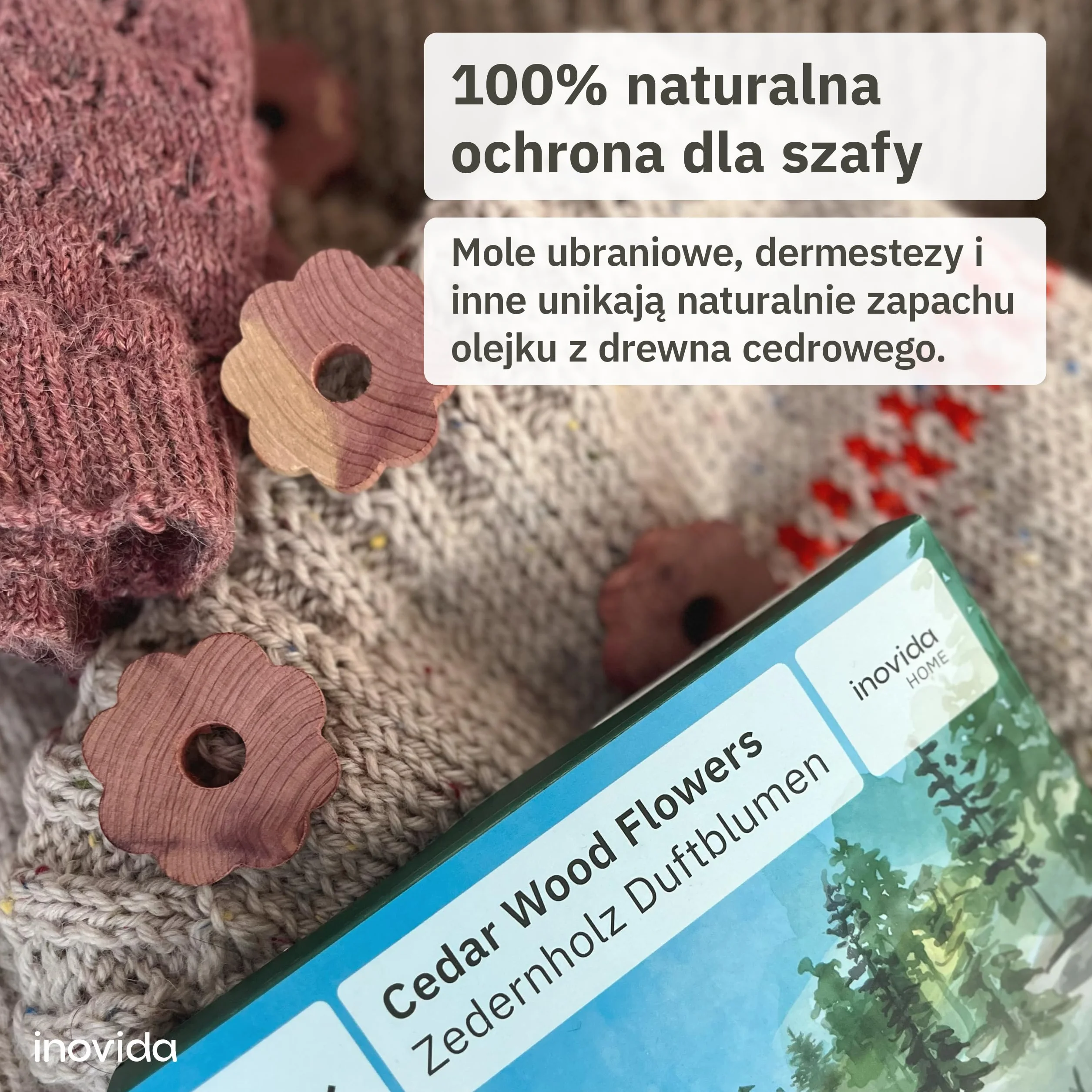 Inovida Pierścienie z drewna cedrowego: 30 kwiatów cedrowych premium przeciwko molom odzieżowym – dekoracyjna, naturalna ochrona przed molami w szafie na ubrania – naturalna pułapka na mole, 30